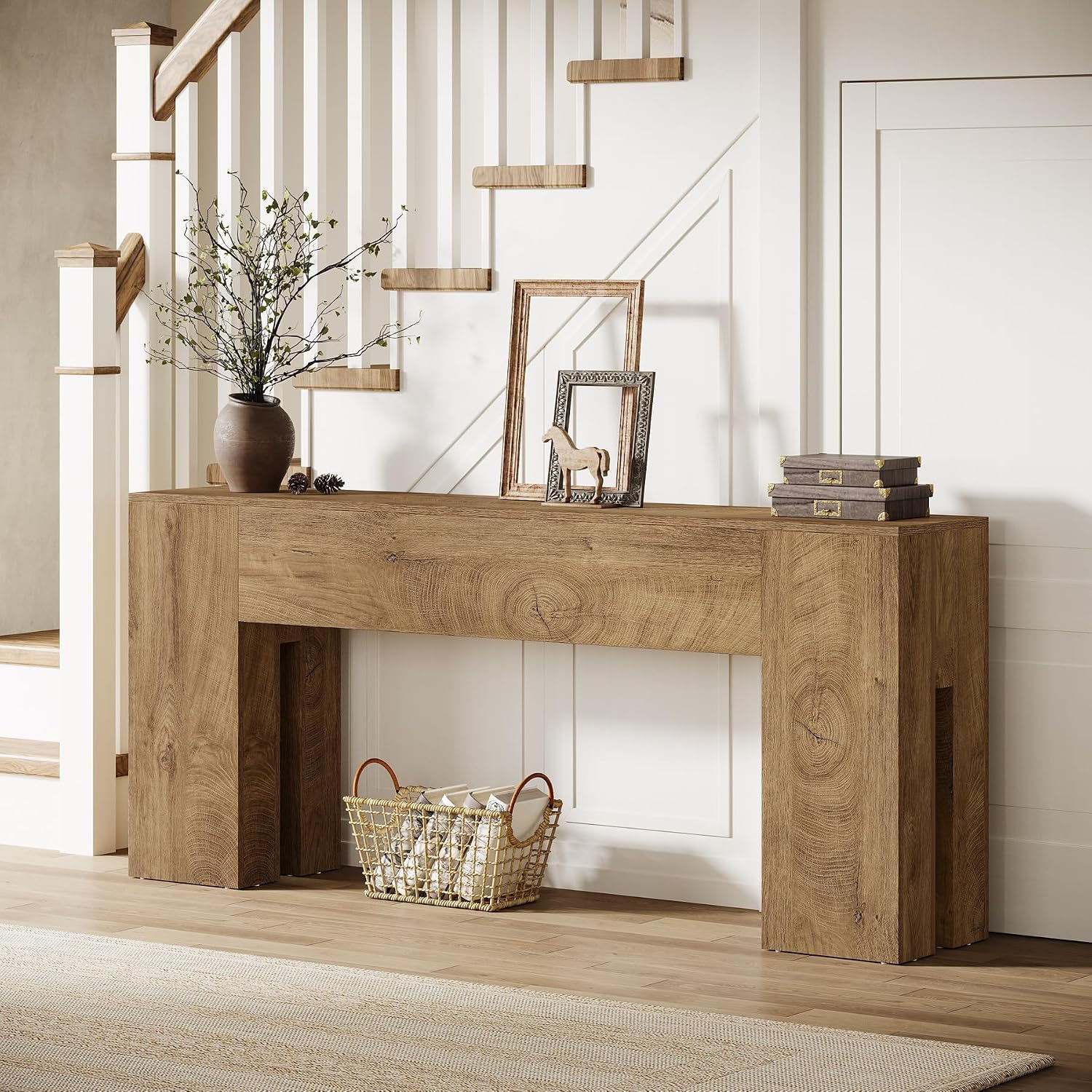 Tribesigns 71-Inch Long Console Table for Entryway, Farmhouse Sofa Console Behind Couch, Entry Table for Hallway, Foyer, Living Room, Burlywood