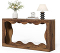 LITTLE TREE 63-Inch Entryway Table, Chic Design, Farmhouse Sofa Table Behind Couch, Scalloped Console Table with Build-in Storage Space for Entryway, Living Room, Hallway