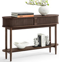 LINSY HOME Fluted Console Table, Mid-Century Modern Entryway Cabinet with Sliding Tambour Doors, Narrow Long Sofa Table, Behind-The-Couch Table for Living Room, Hallway (Brown Oak)