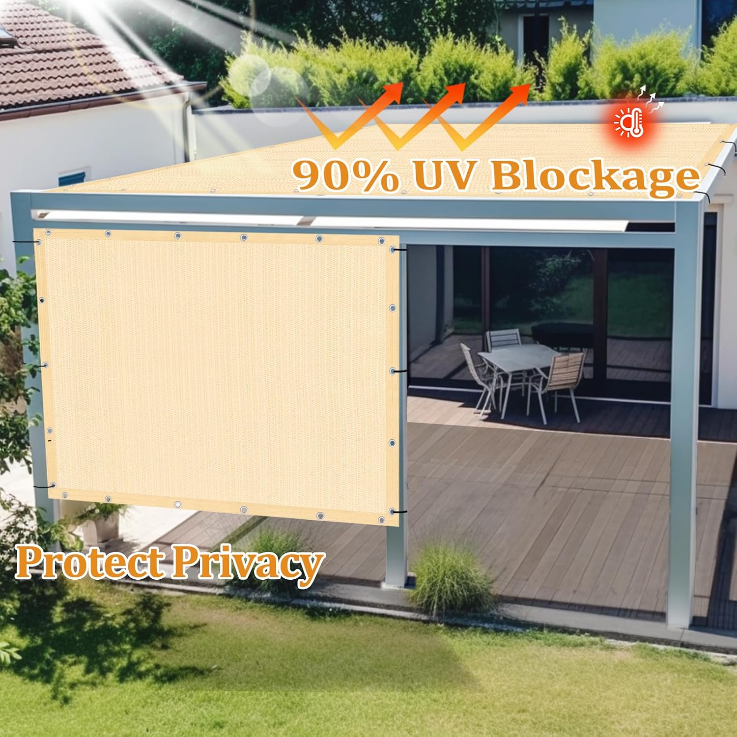 Shade&Beyond Customized Size 6' X 14' Shade Cloth with Grommets, 90% UV Protection UV Protection Mesh Tarp Sun Screens for Patio GN04, Wheat