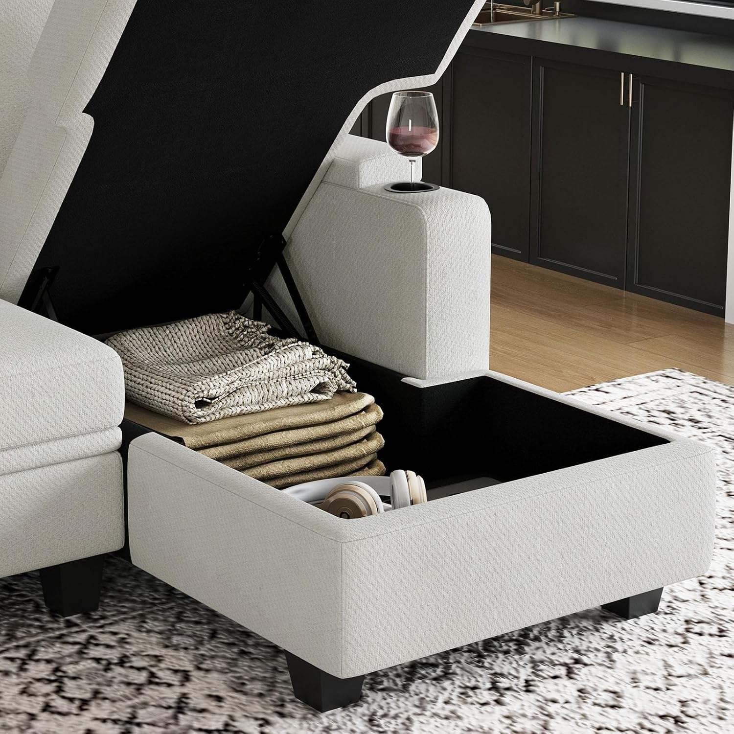 Belffin Oversized U Shaped Modular Sectional Sleeper Sofa with Large Ottoman Convertible Double Chaise Corner Couch with Pull Out Bed. White Sofa