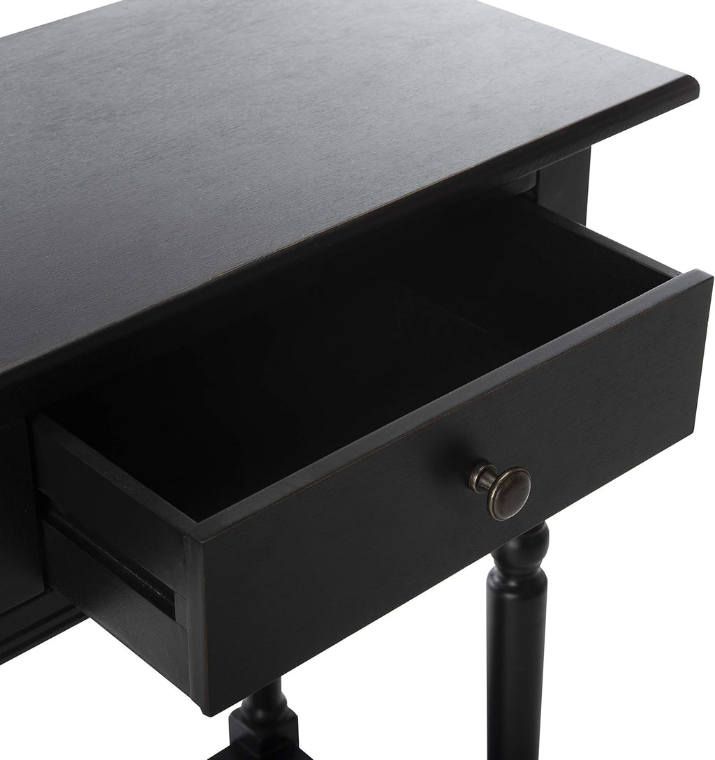 SAFAVIEH Home Collection – Rosemary Distressed Black Console Table with Drawers & Shelf, Classic Contemporary Storage Console, Turned Leg Design (AMH5705B)
