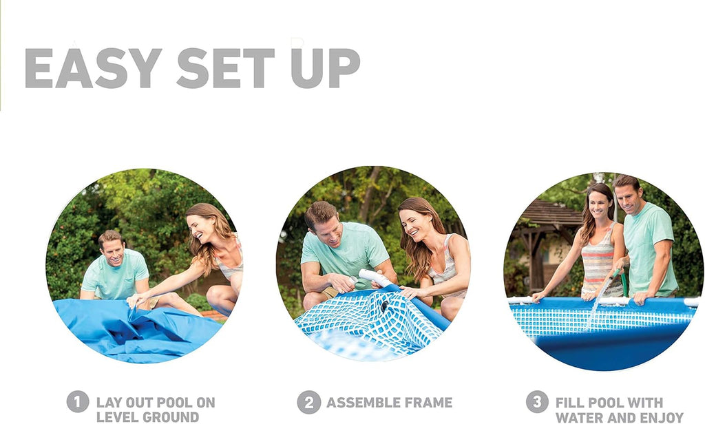 Intex 4 Person Metal Frame Outdoor Above Ground Pool Set with Drain Plug, Filter Pump, and 6 Type H Replacement Filter Cartridges, Blue