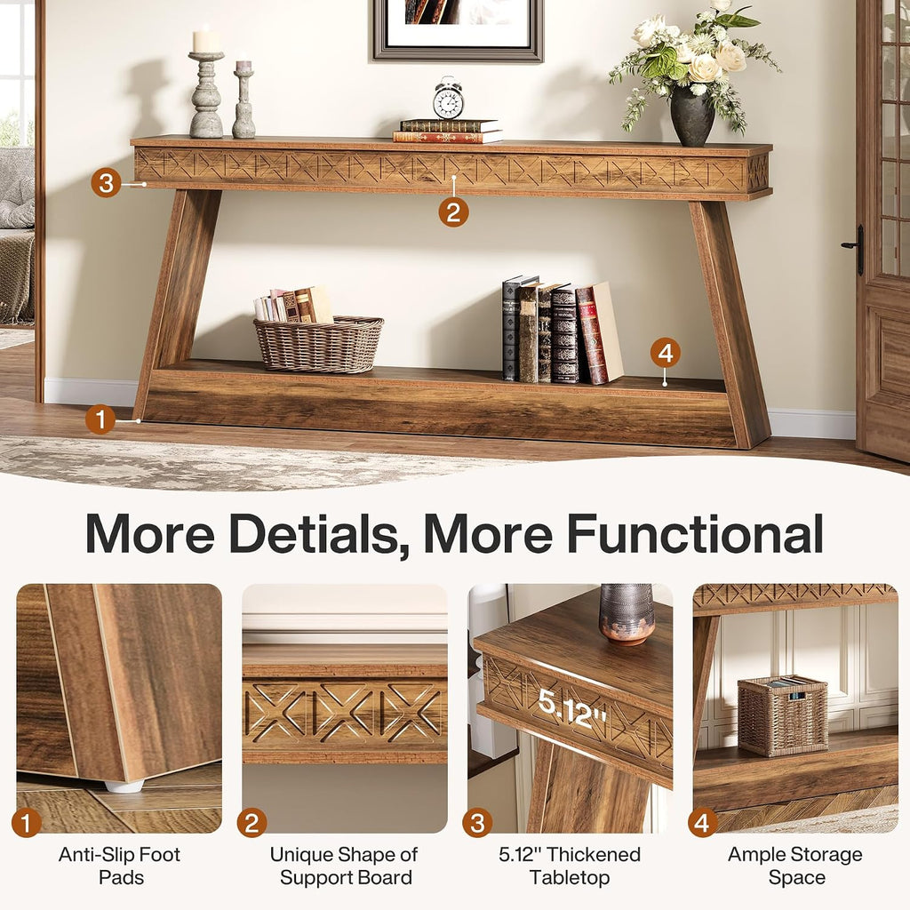 Tribesigns 70.9 Inch Long Console Table for Entryway, 2-Tier Farmhouse Entryway Table with Storage, Narrow Sofa Table Behind the Couch, Wood Accent Table for Hallway, Living Room, Foyer, Rustic Brown
