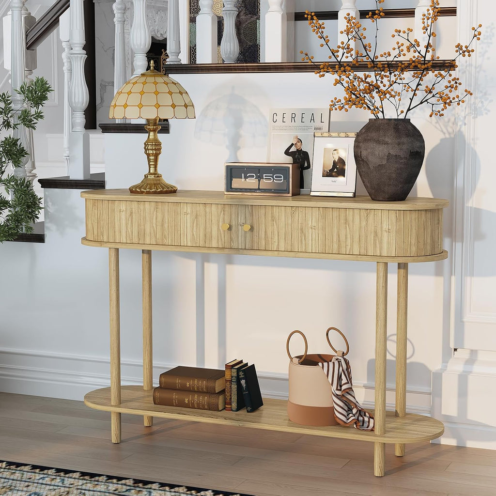 ARTPOWER 47.2' Modern Entryway Table with Wood Tambour Door, Accent Behind Couch Sofa Console Table with Storage, Fluted Side Table for Hallway, Living Room, Foyer, Natural Wood