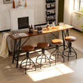 Karl home 83.8' Bar Table and Chairs Set, Sofa Table with 4 PU Stools, High Top Counter Height Table with Chairs for Kitchen Breakfast, Bistro, Dining Room, Living Room, Brown