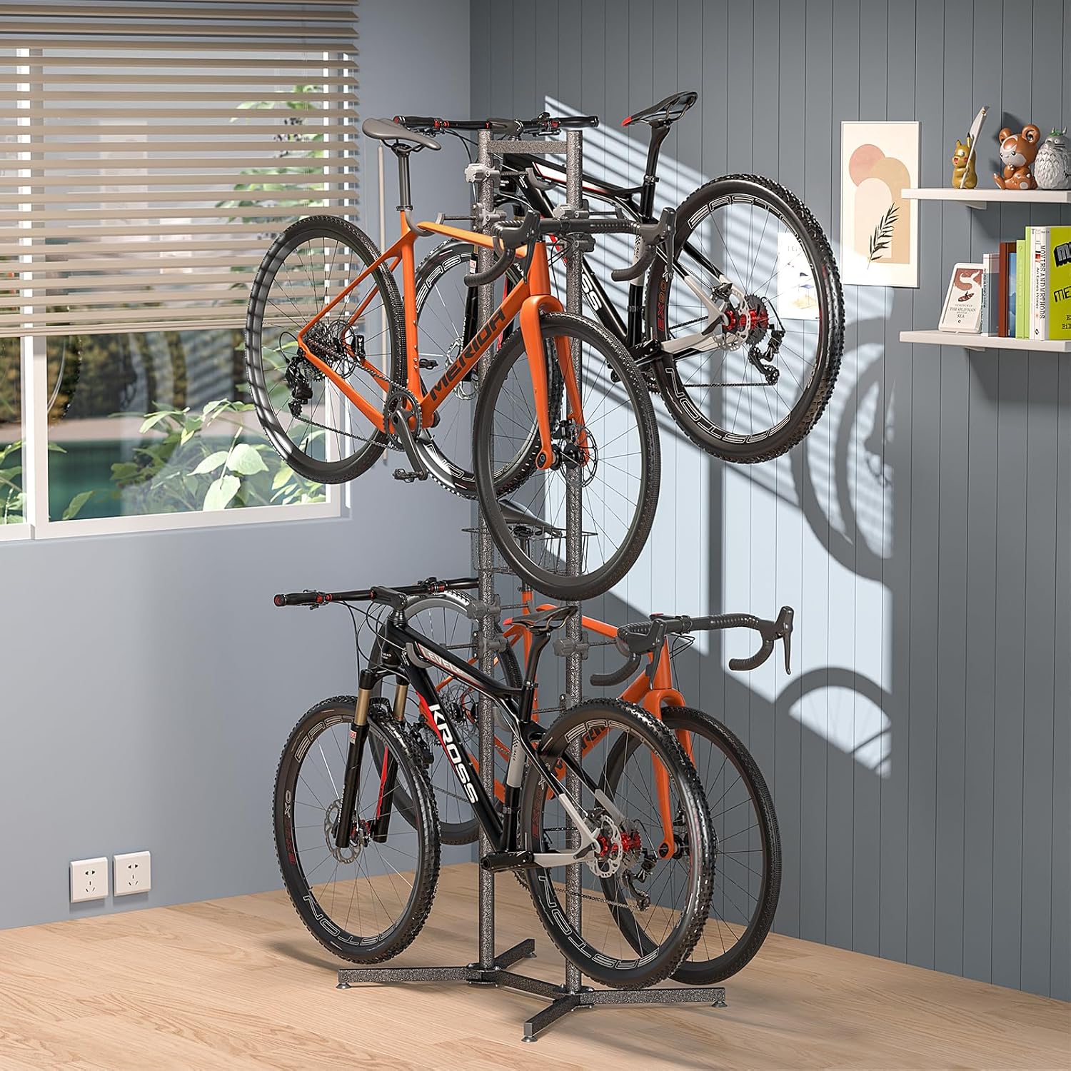 CXWXC 2-/4-Bike Storage Rack with Basket - Indoor Bike Rack for Garage/Apartment - Road Mountain and Hybrid Bike Garage & Home