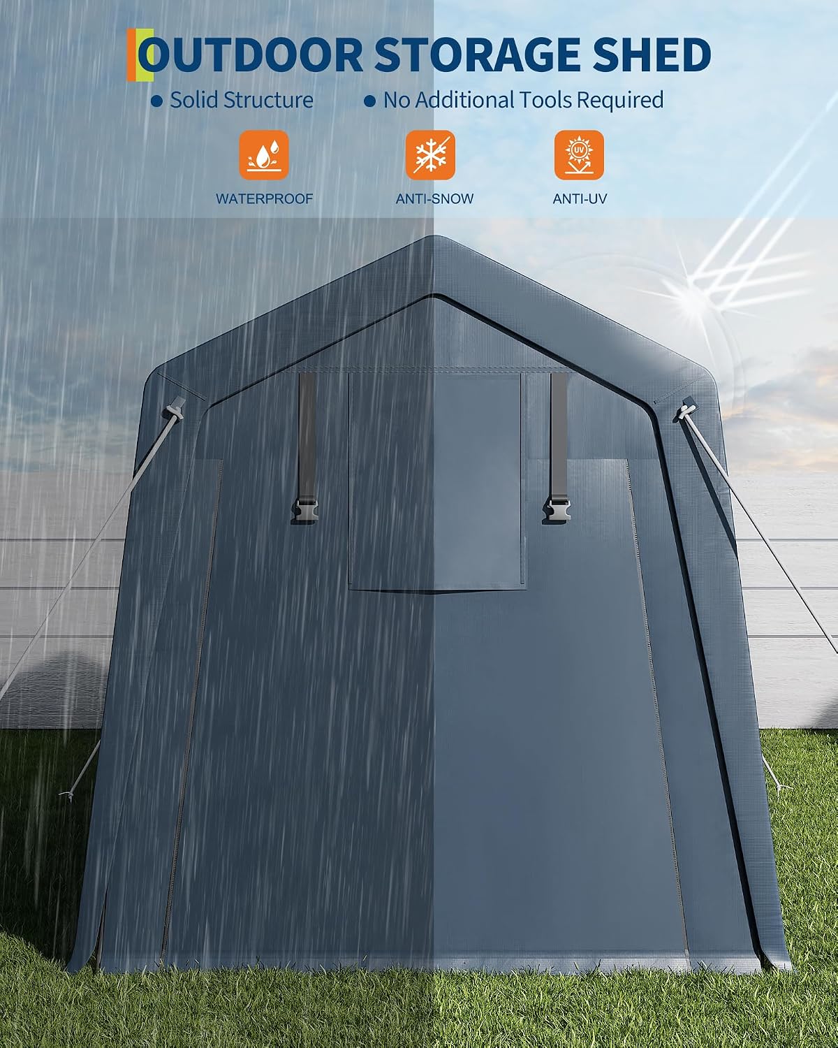 6'×10' Heavy Duty Portable Storage Shed Tent - Outdoor Shelter with Roll-Up Door, Waterproof Bike/ATV/Motorcycle Garage, All-Weather Shelter Tent