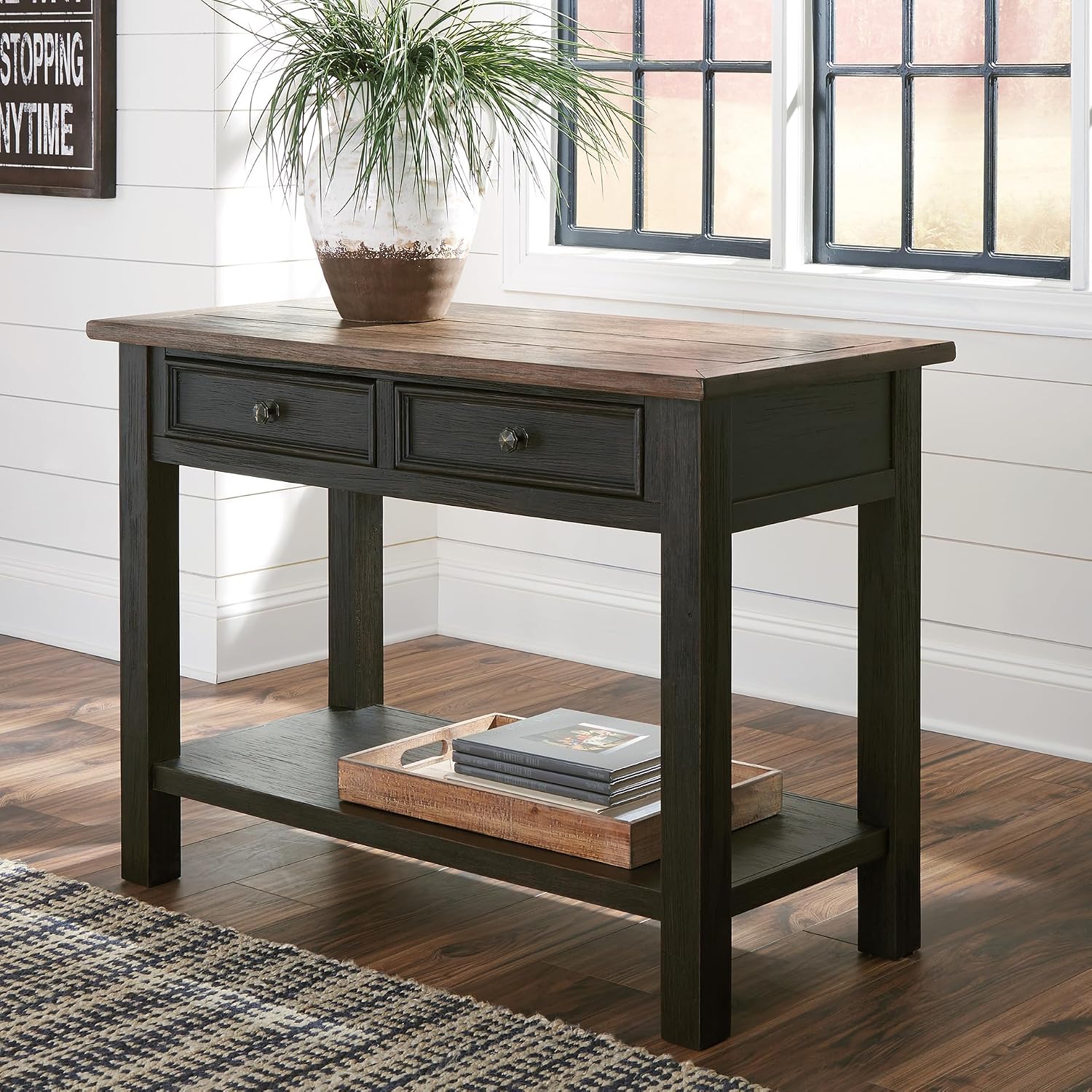 Signature Design by Ashley Tyler Creek Modern Farmhouse Sofa Table, Brown & Black