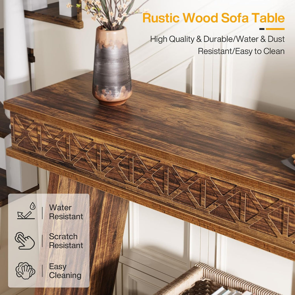Tribesigns 70.9 Inch Long Console Table for Entryway, 2-Tier Farmhouse Entryway Table with Storage, Narrow Sofa Table Behind the Couch, Wood Accent Table for Hallway, Living Room, Foyer, Dark Brown