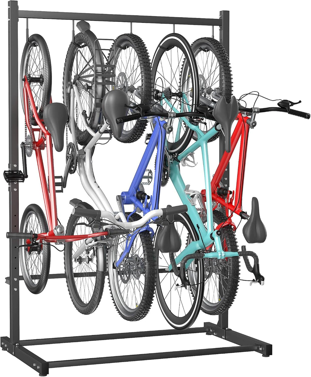 TORACK Garage Freestanding Hanging Bike Stand for Garage, Heavy Duty 5 Bikes Vertical Bike Storage Stand Floor Bike Storage Rack