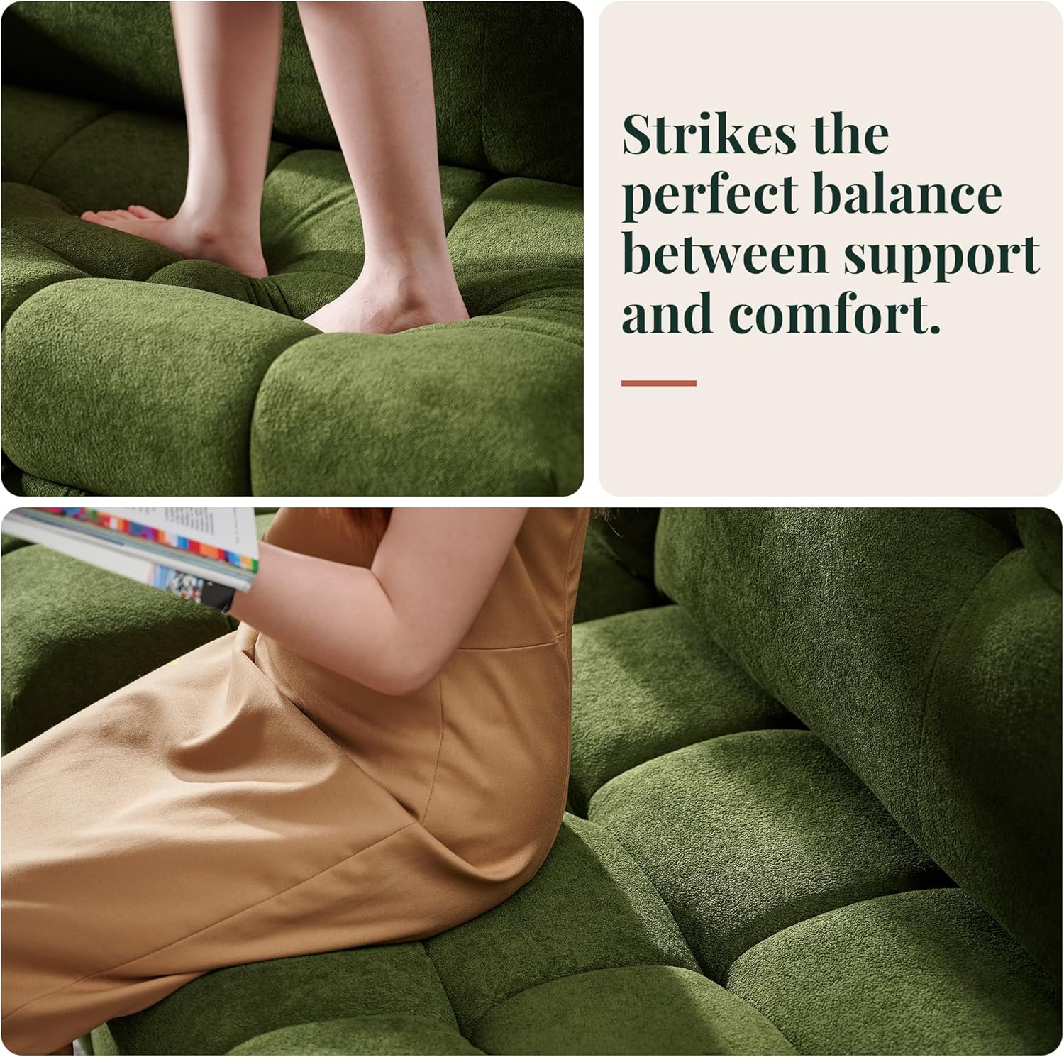 Jocisland 93' 4-in-1 Convertible Sofa Bed, Full Size Cloud Sleeper Sofa, Tufted Chenille, 5-Position Adjustable Backrest, 10-Minute Tool-Free Assembly, Couches for Living Room Guest Room, Green