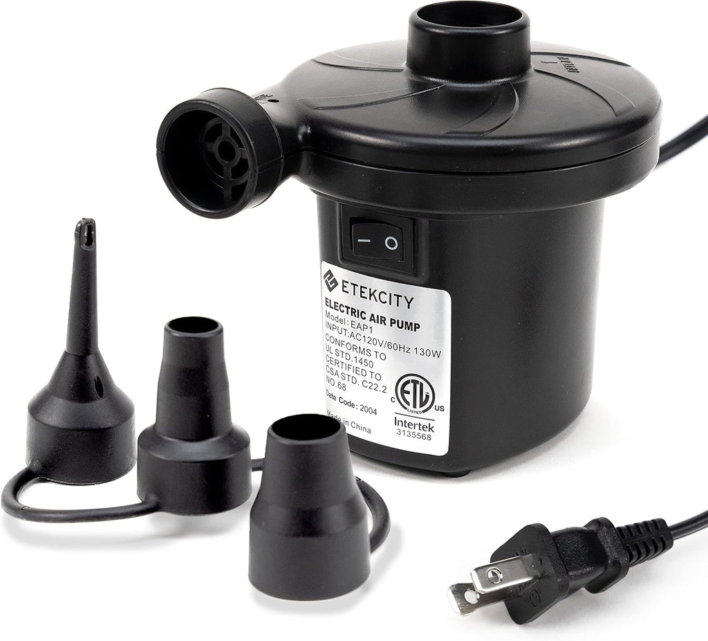 Etekcity Air Pump for Inflatables, Portable Electric Air Mattress Pump, Quick-Fill Perfect Inflator/Deflator for Couch, Blow up Pool Floats Raft Bed Boat Toy with Nozzles, 110-120V, Black