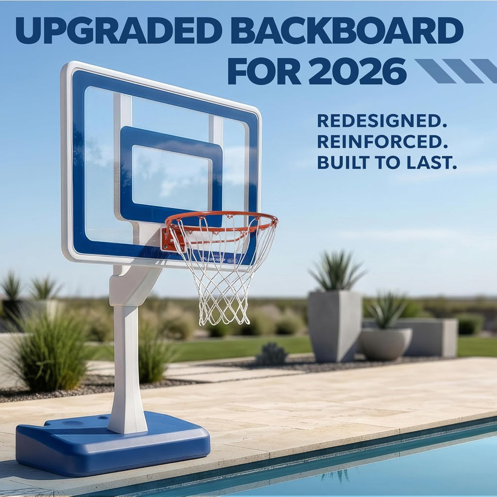 GoSports Splash Hoop Elite - Adjustable Height or Fixed Post - Pool Hoop Basketball Game with Water Weighted Base, Regulation Steel Rim and 2 Pool Basketballs