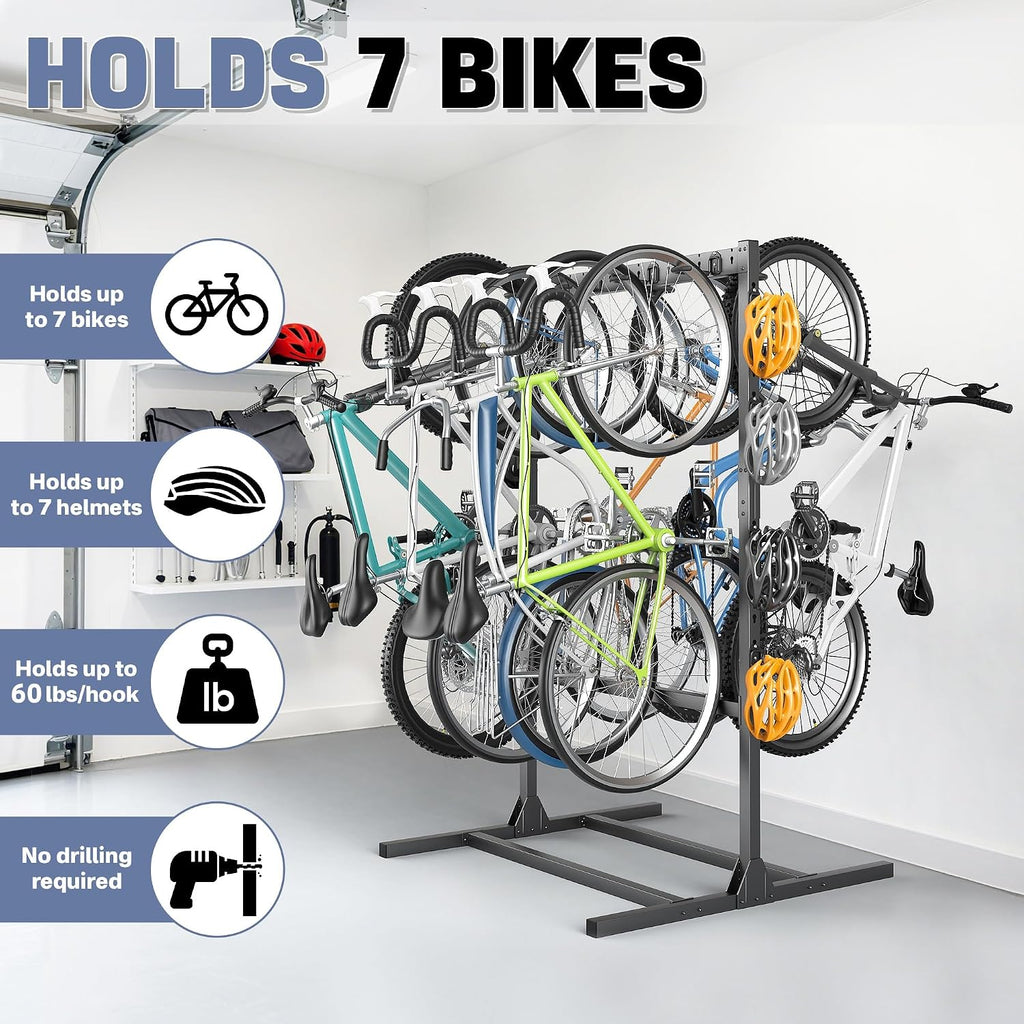 WALMANN Freestanding Bike Stand for Garage, 6/7 Bikes Vertical Bike Storage Stand Heavy Duty Bike Floor Stand