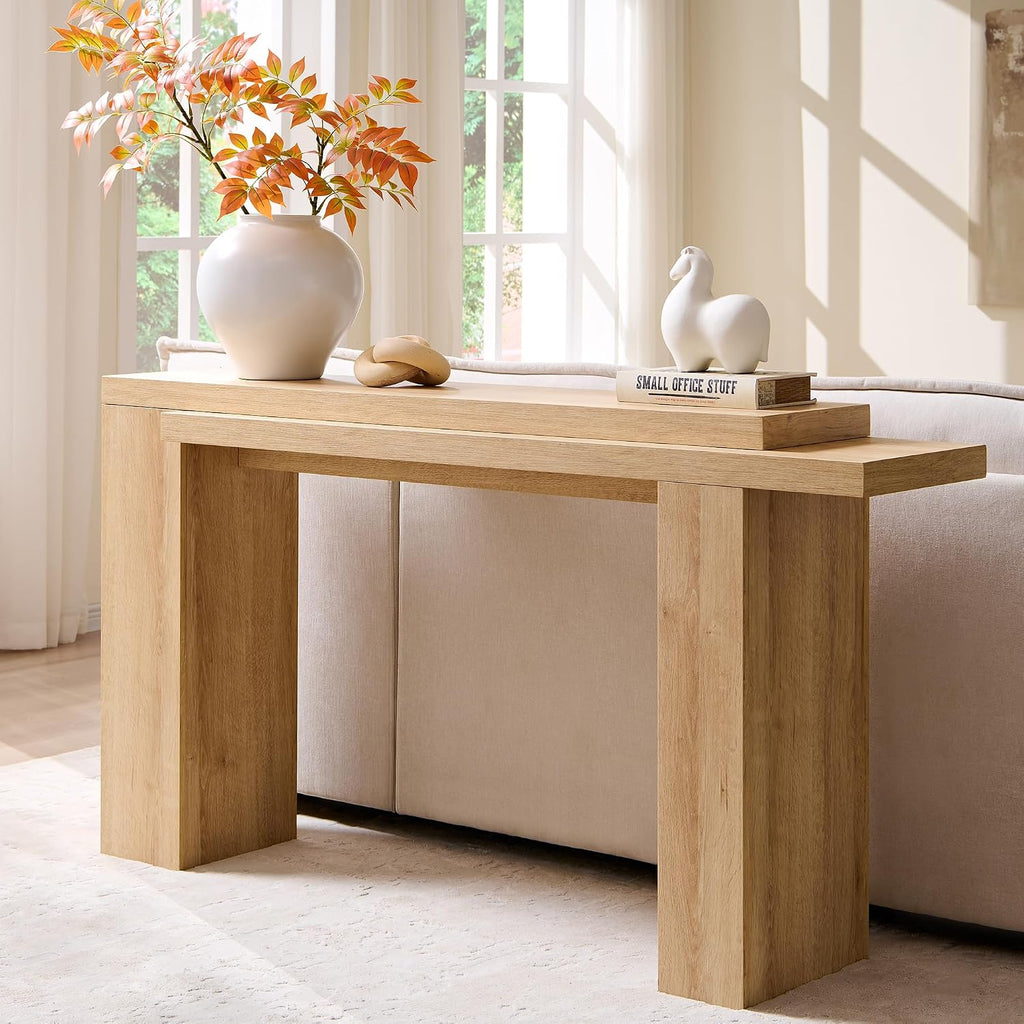 OKD 63 Inch Modern Entryway Console Table, Solid Geometry Accent Sofa Table Behind The Couch, Narrow Console Table for Entryway, Hallway, Living Room, Foyer, Natural Oak