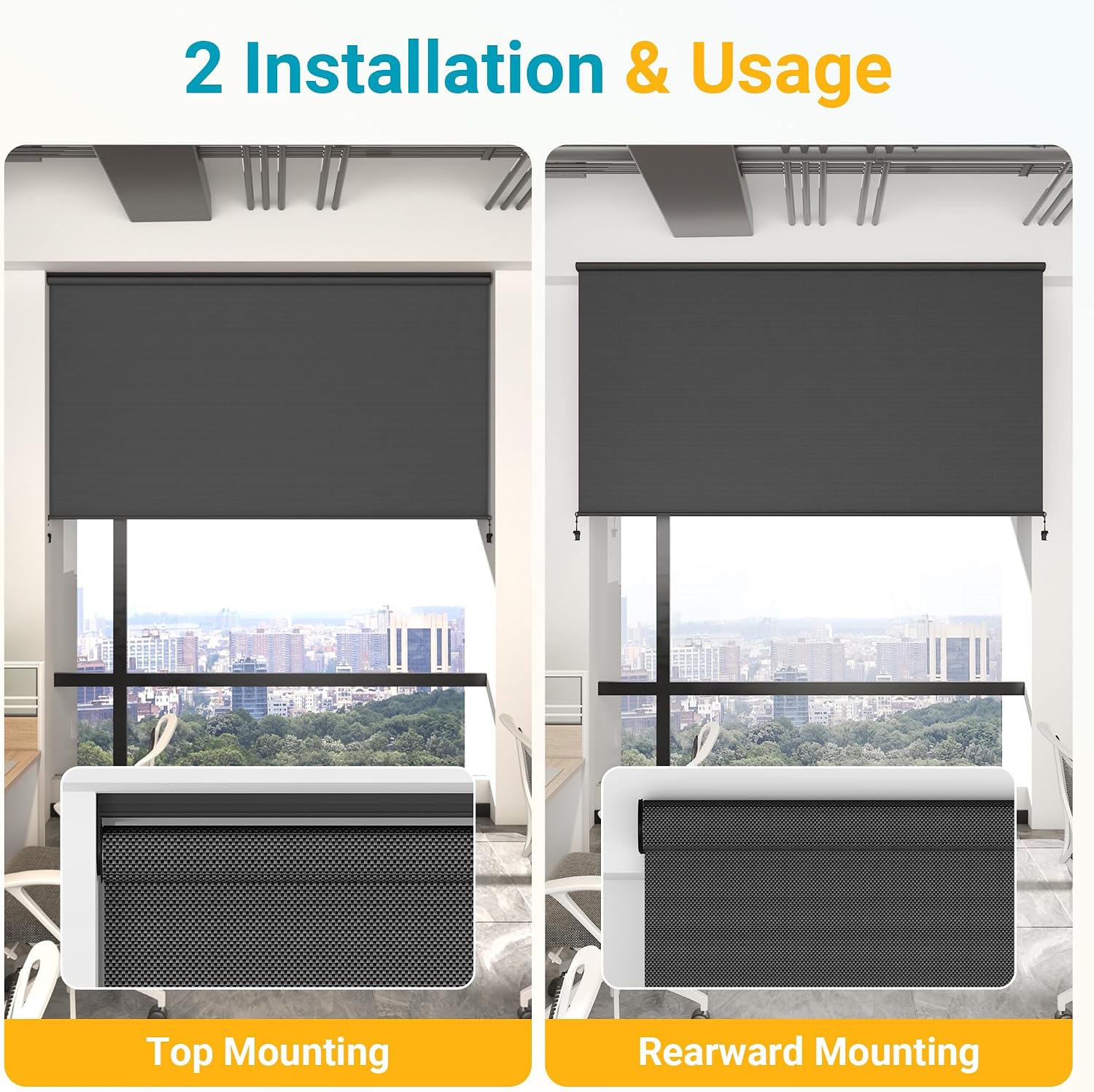 May in Color Outdoor Roller Shades for Patio with New Operation Mode (with Pull Rod-No Need Crank), Upgraded Materials Shades Roller Up Outdoor with 95% UV Protection, Outdoor Blinds for Patio Proch