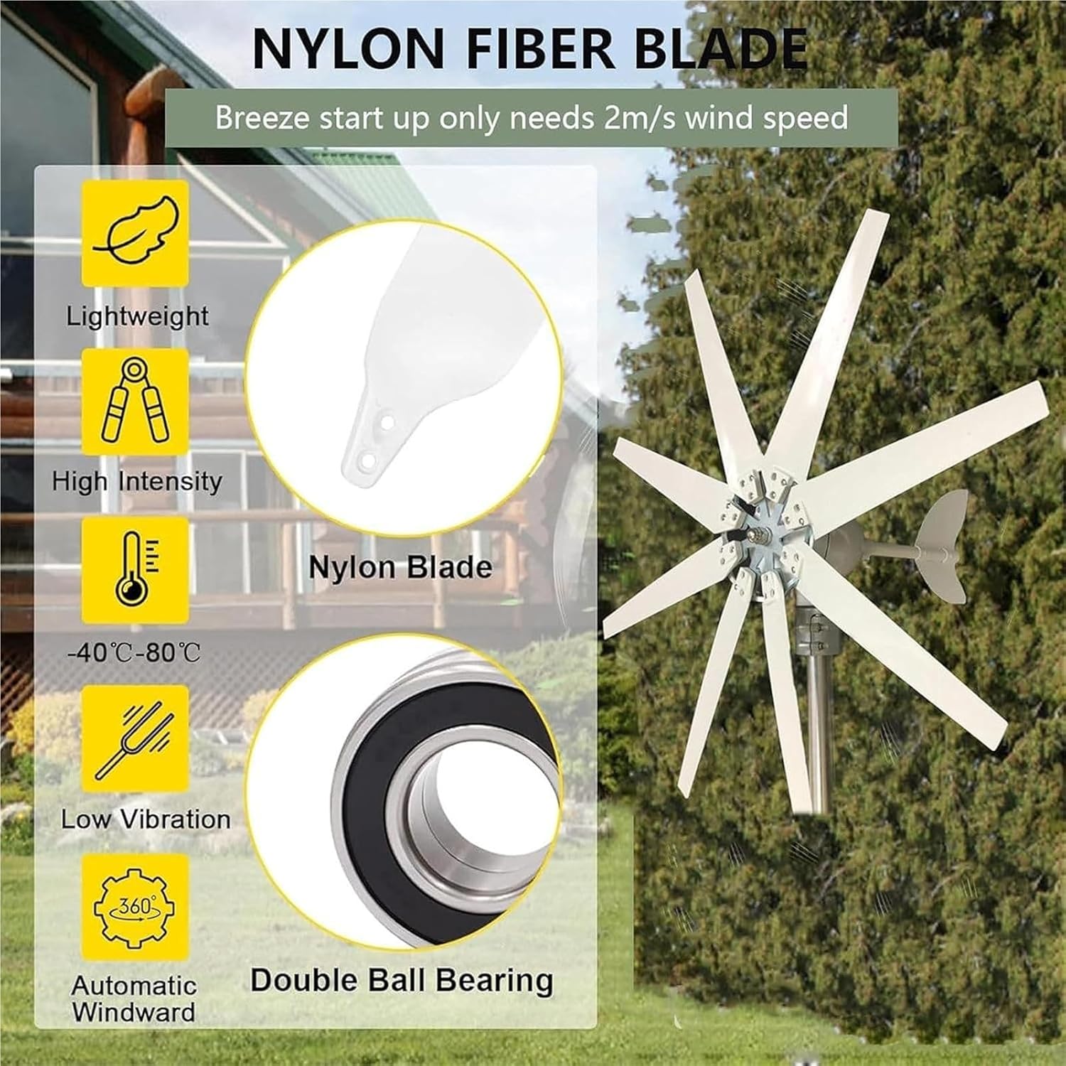 Wind Turbine Generator Kit, 15000W 12/24/48V/110V/220V, Power, with 8 Blade, with MPPT Controller, Windmill Suit for Hybrid Solar Systemfor, Marine, RV, Home(110V)