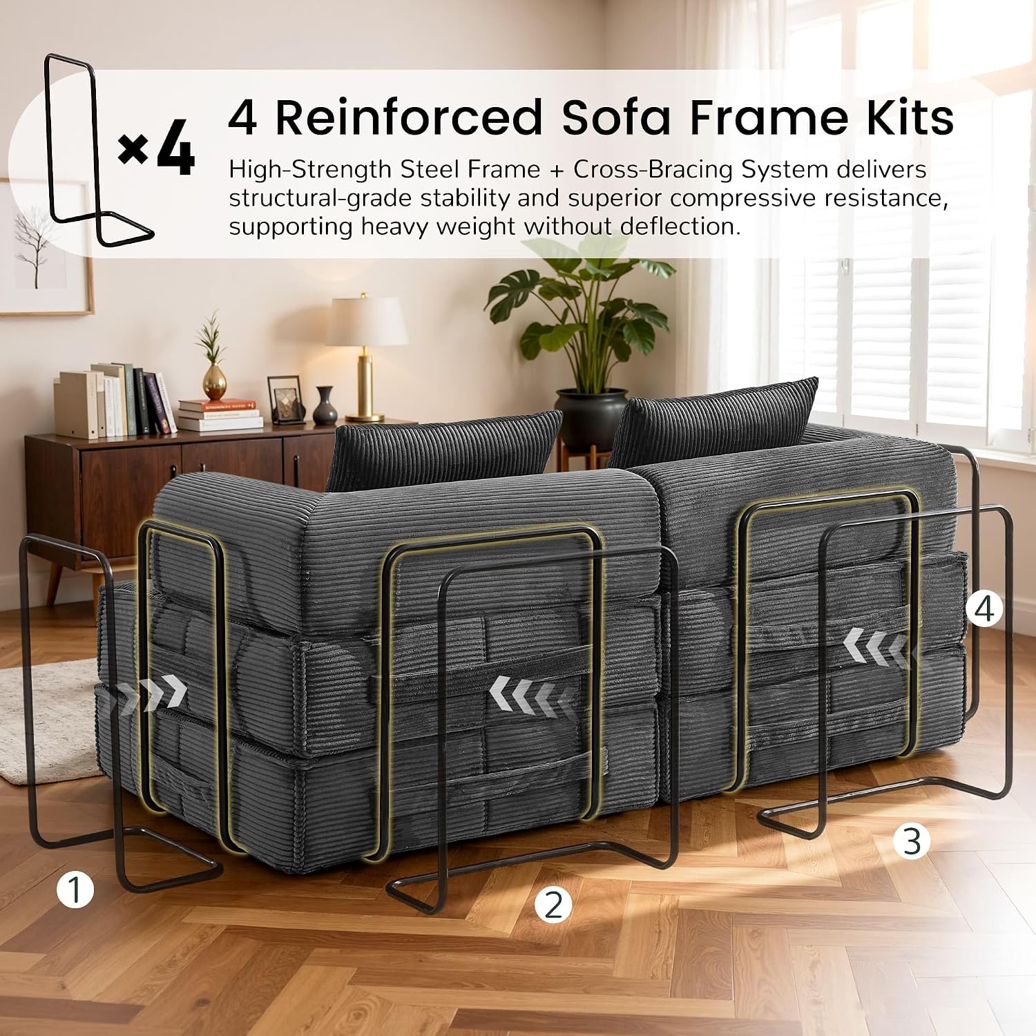 Korser Folding Convertible Sofa Bed, Corduroy Upholstered Boneless Couch, Small Sectional Cloud Couch, Loveseat Sleeper Sofa, Modular Futon Floor Sofa Couch for Living Room Bedroom Lounge, No Assembly