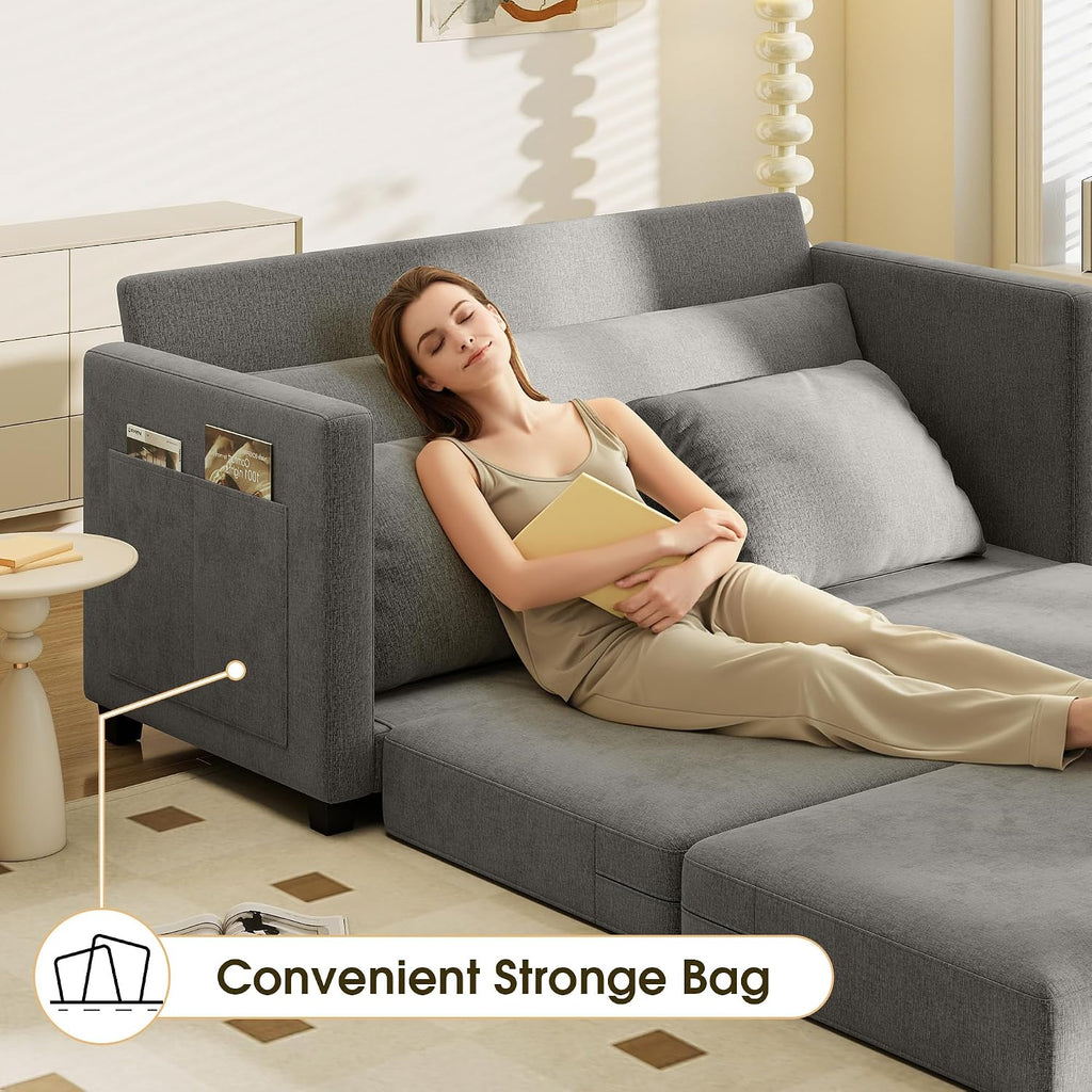 Myroyalsit 65' Convertible Loveseat Sofa Bed, 2-in-1 Folding Sofa Bed with 2 Pillow for Small Spaces, Modern Loveseat Sleeper Couch for Apartment, Living Room & Guest Room (Grey Chenille, 65 inch)