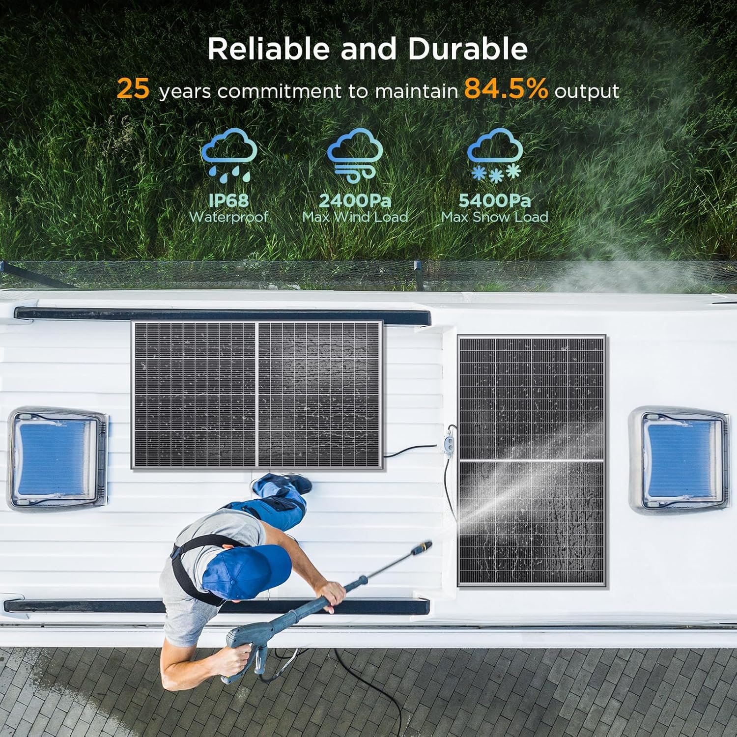 N-Type 16BB 200W Bifacial Solar Panel, 200 Watt Solar Panel for 12V Battery Systems, 25% High Efficiency, Dual-Module Parallel Anti-Shade Design, for RV Van Marine Home Rooftop Off-Grid