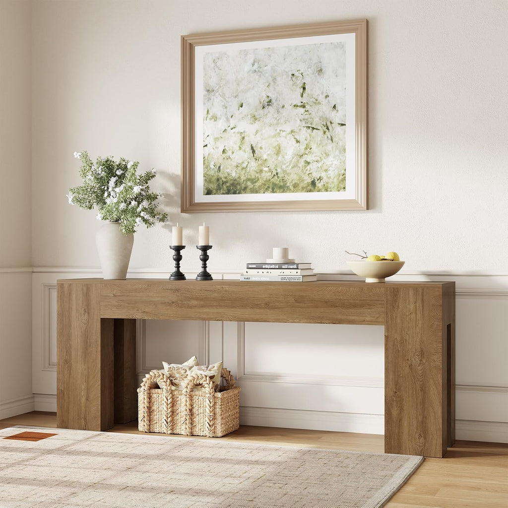 Epecoya Extra Long Sofa Console Table for Entryway Living Room, 79-Inch Farmhouse Wood Behind Couch Table, Rectangular Accent Console with Wooden Double Base for Hallway Foyer Entrance, Natural Oak