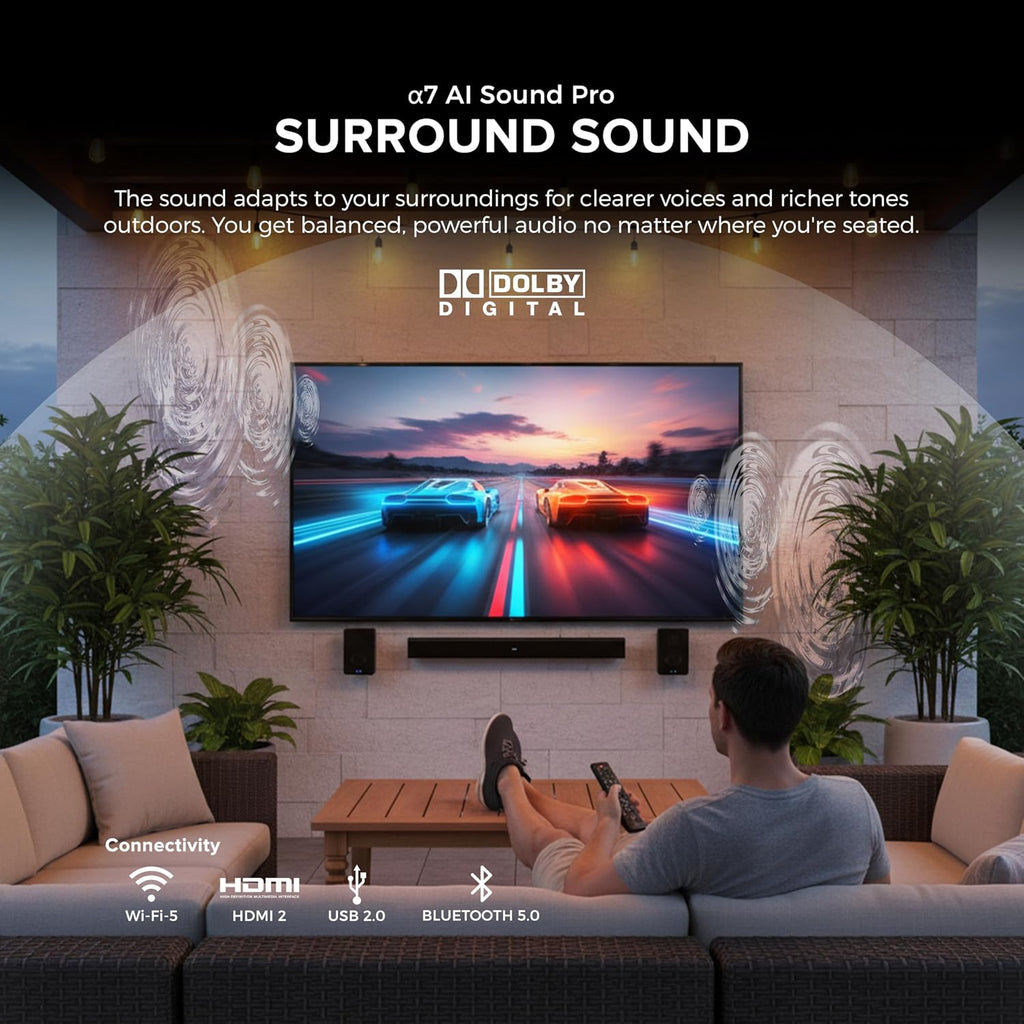 Titan L100 QNED 65 Inch Outdoor TV, Covered Patio, IP65 Smart Weatherproof TV, 4K HDR, 60 Hz, Web AI OS, Wi-Fi 5,Dolby Digital, Outdoor TV Cover, Slim Bezel, 2 Yr Wty