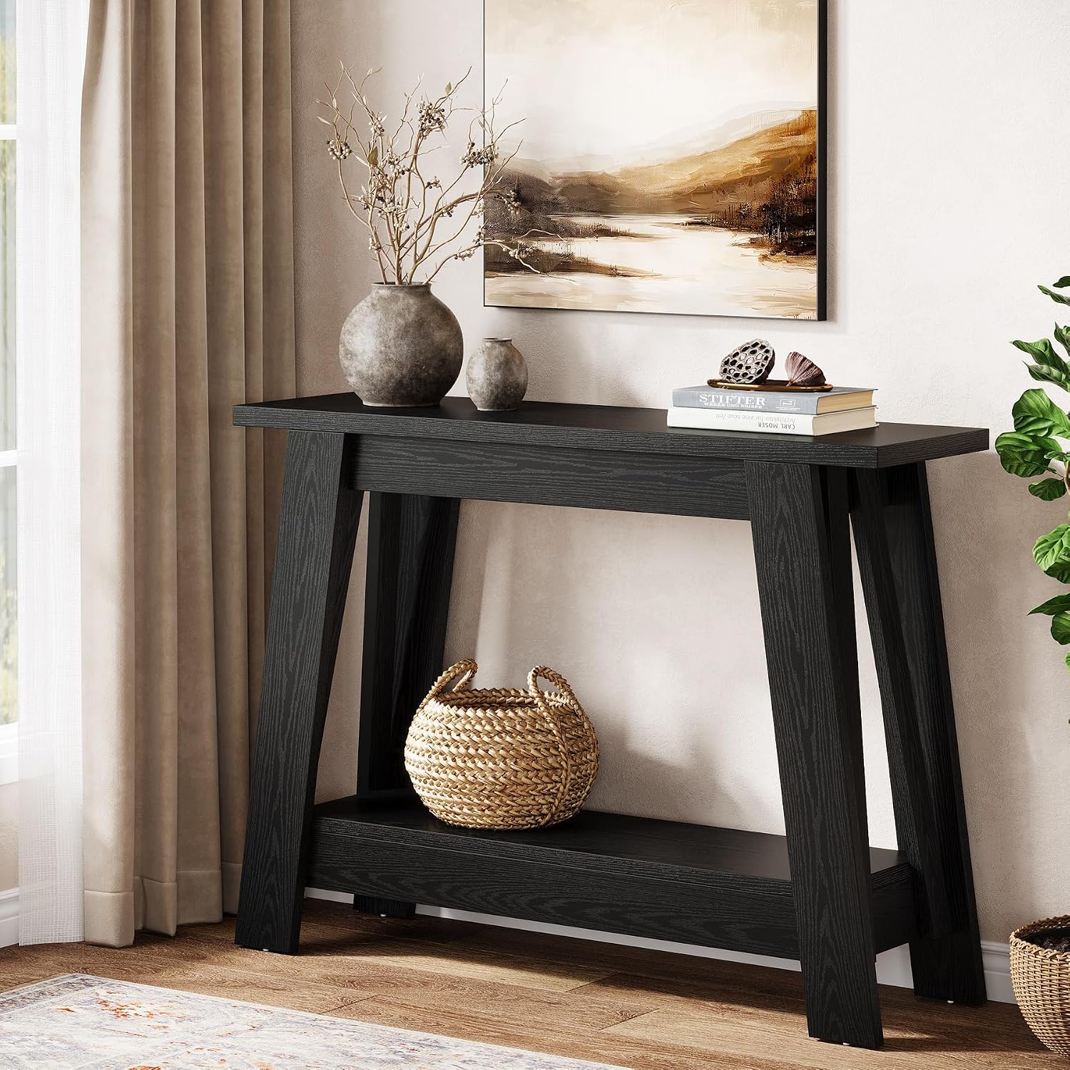 Tribesigns 41.3' Farmhouse Console Table, 2-Tier Wooden Entryway Table with Storage, Rustic Narrow Behind Couch for Living Room, Hallway, Foyer,Natural