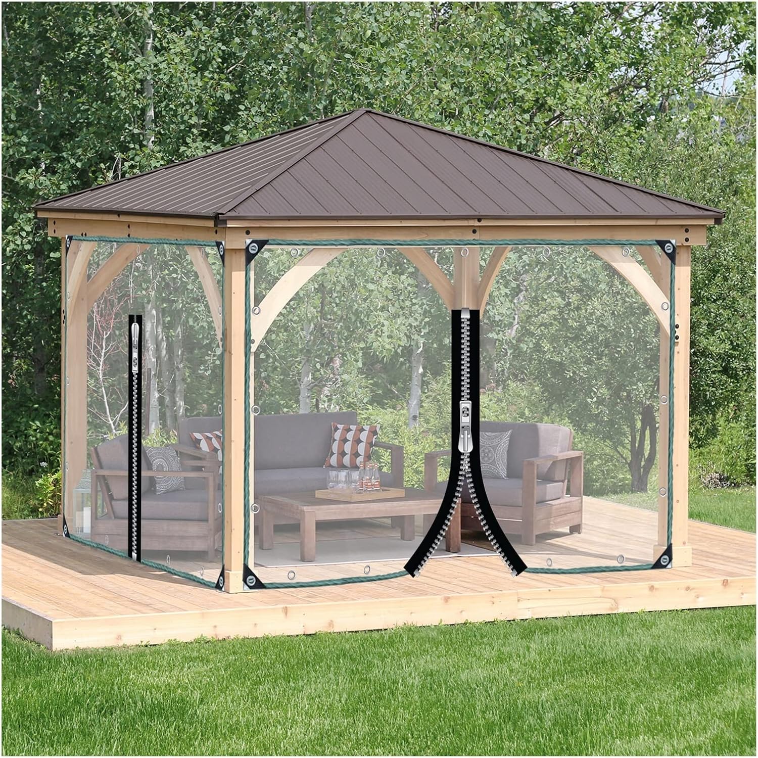Transparent Waterproof Curtains for Pergola, Transparent Waterproof Rain Shields with Zipper and Eyelets, Tarpaulin Sheet Clear PVC Tarp(10x10ft/3x3m)