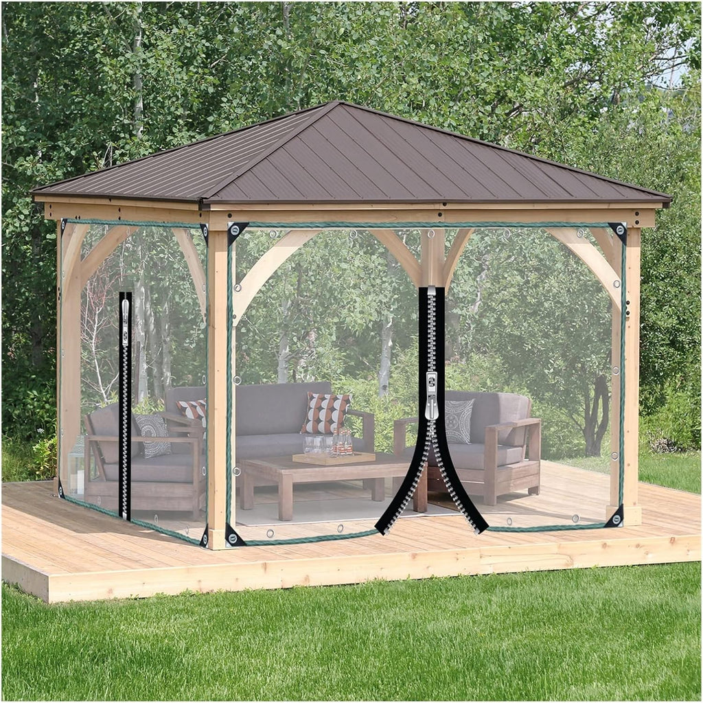 Transparent Waterproof Curtains for Pergola, Transparent Waterproof Rain Shields with Zipper and Eyelets, Tarpaulin Sheet Clear PVC Tarp(11x13ft/3.5x4m)