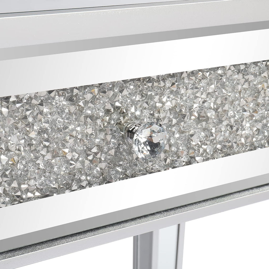 Karl home Mirrored Desk with 2 Drawers Silver Console Table Mirror Sofa Table with Crystal Inlay Front for Living Room, Entryway, Foyer, 42 Inch
