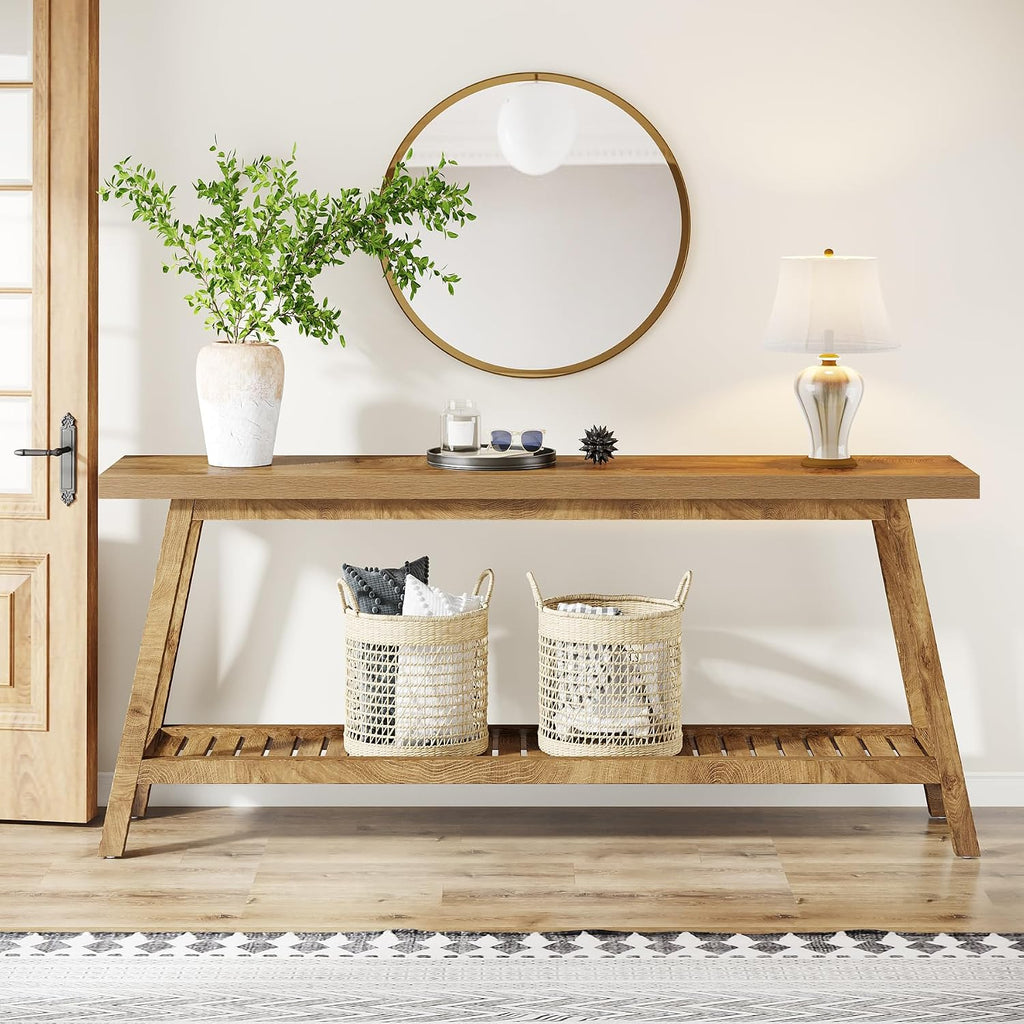 Tribesigns Farmhouse Console Entryway Table: 70.9 Inches Extra Long Console Table for Entryway, 2-Tier Narrow Wood Foyer Sofa Couch Table for Hallway, Entrance, Living Room, Yellow Brown