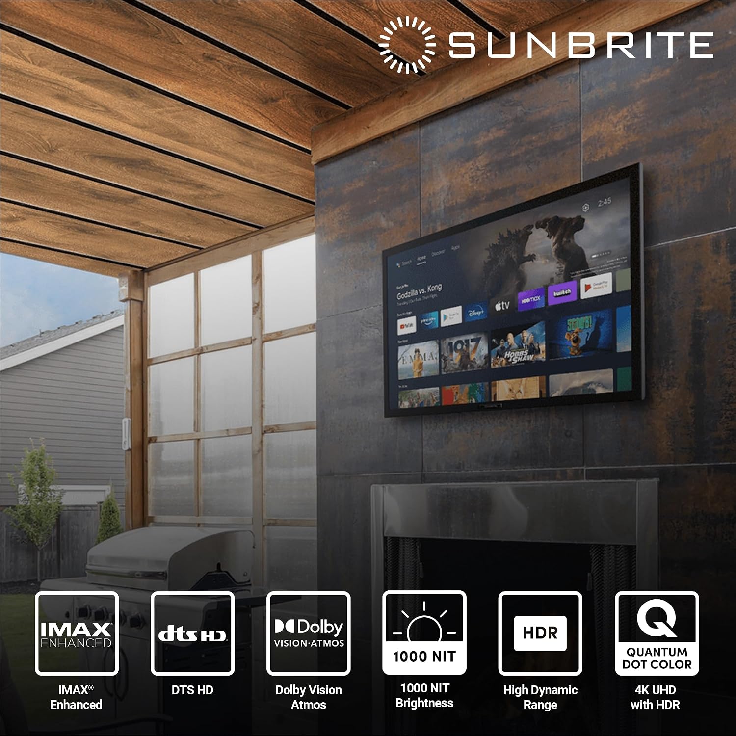 SunBrite Veranda 3 Series 55-inch Full Shade Smart Outdoor TV, 4K Ultra HD HDR QLED Weatherproof Television, 1000 nit Ultra Bright Screen with All-Weather Voice Remote