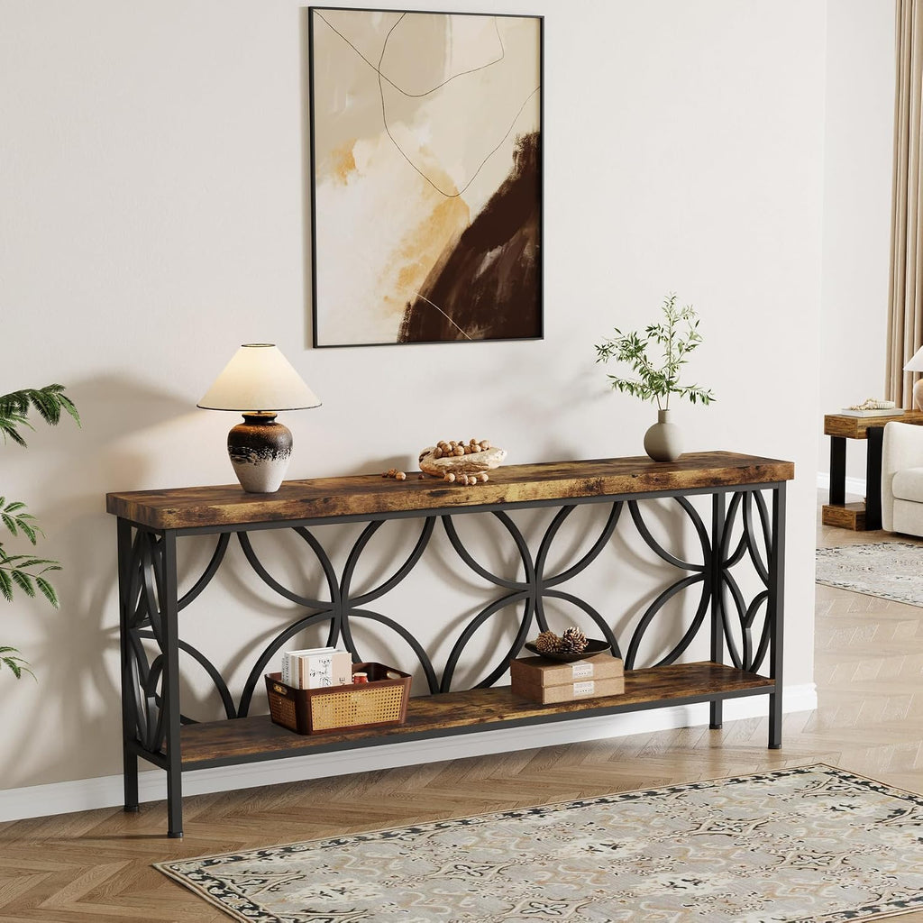 Tribesigns 70.9-Inch Narrow Sofa Table, 2-Tier Industrial Console Table Behind Couch, Long Entry Tables with Storage for Entryway, Living Room, Foyer, Hallway, Rustic Brown