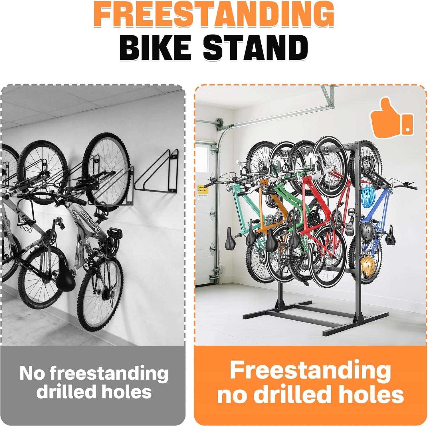 TORACK Freestanding Bike Storage Stand for Garage, Heavy Duty 7 Bikes and 7 Helmets Vertical Bike Storage Stand Floor Bikes Storage Rack