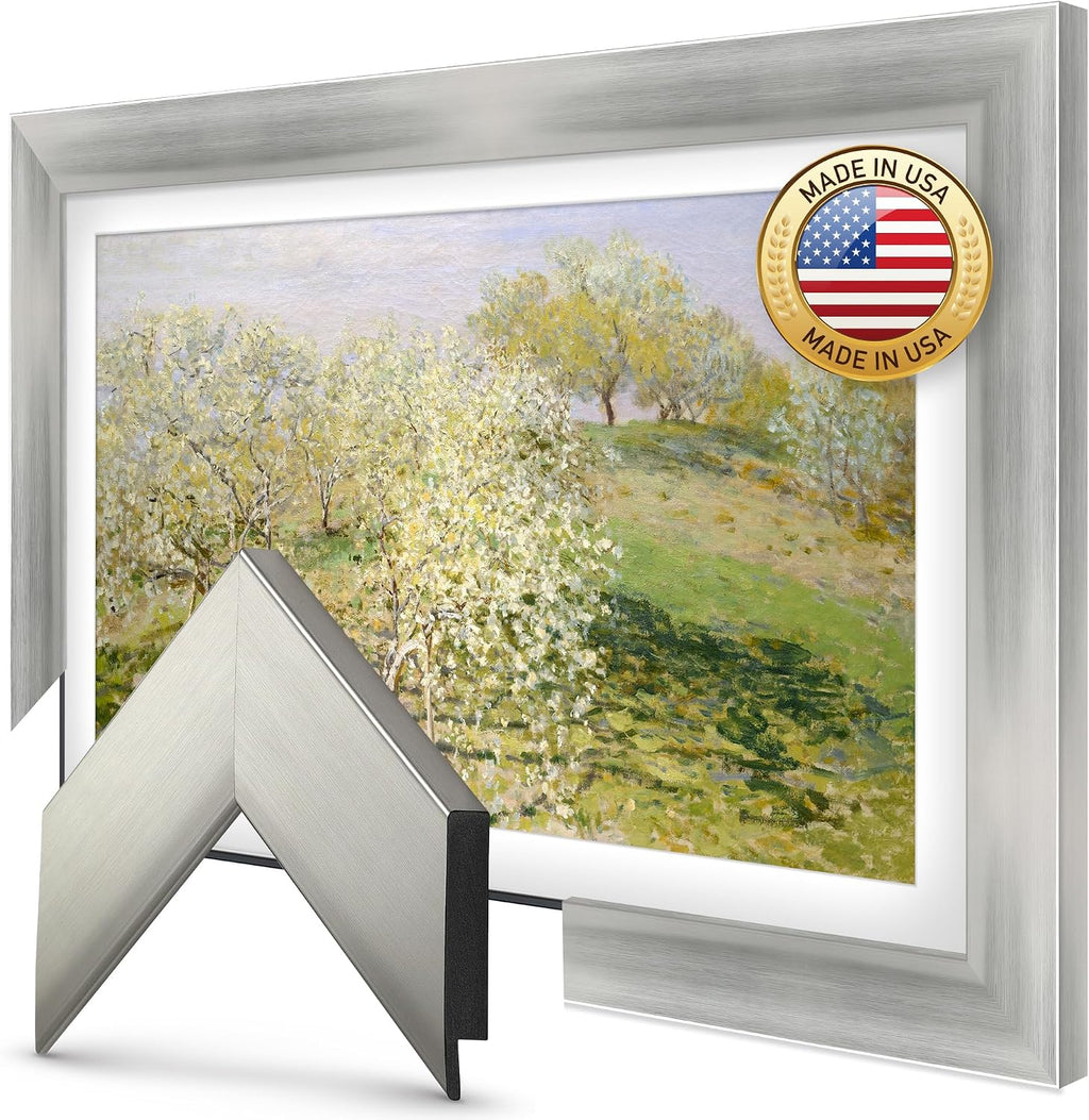 Frame My TV Deco TV Frames - Brushed Stainless Smart Frame Compatible ONLY with Samsung The Frame TV and Pro (43', Fits 2021-2025)