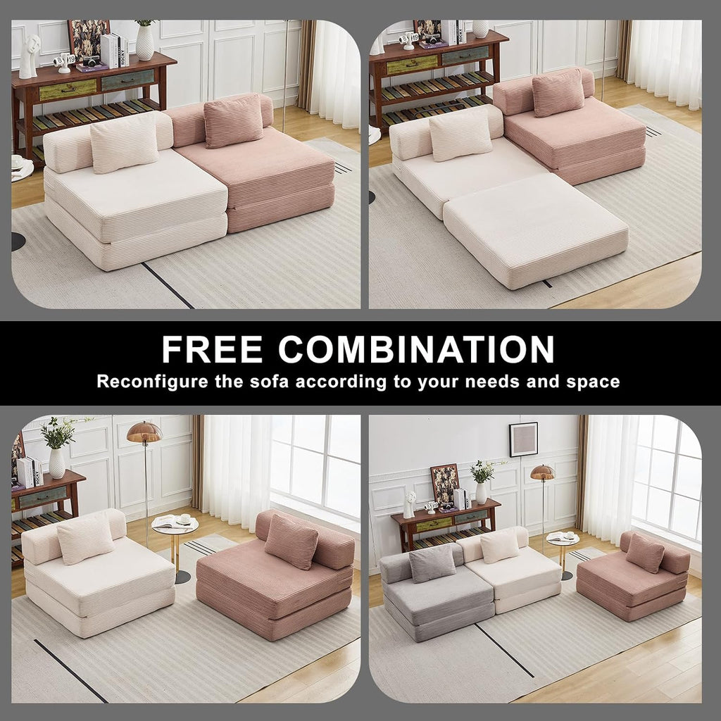 Folding Sofa Bed, Convertible Sleeper Chair with Pillow, Single Sofa with Back Support, Portable Fold Out Chair Cloud Couch Bed, Comfy Floor Sofa Lounge for Living Room Bedroom, Black