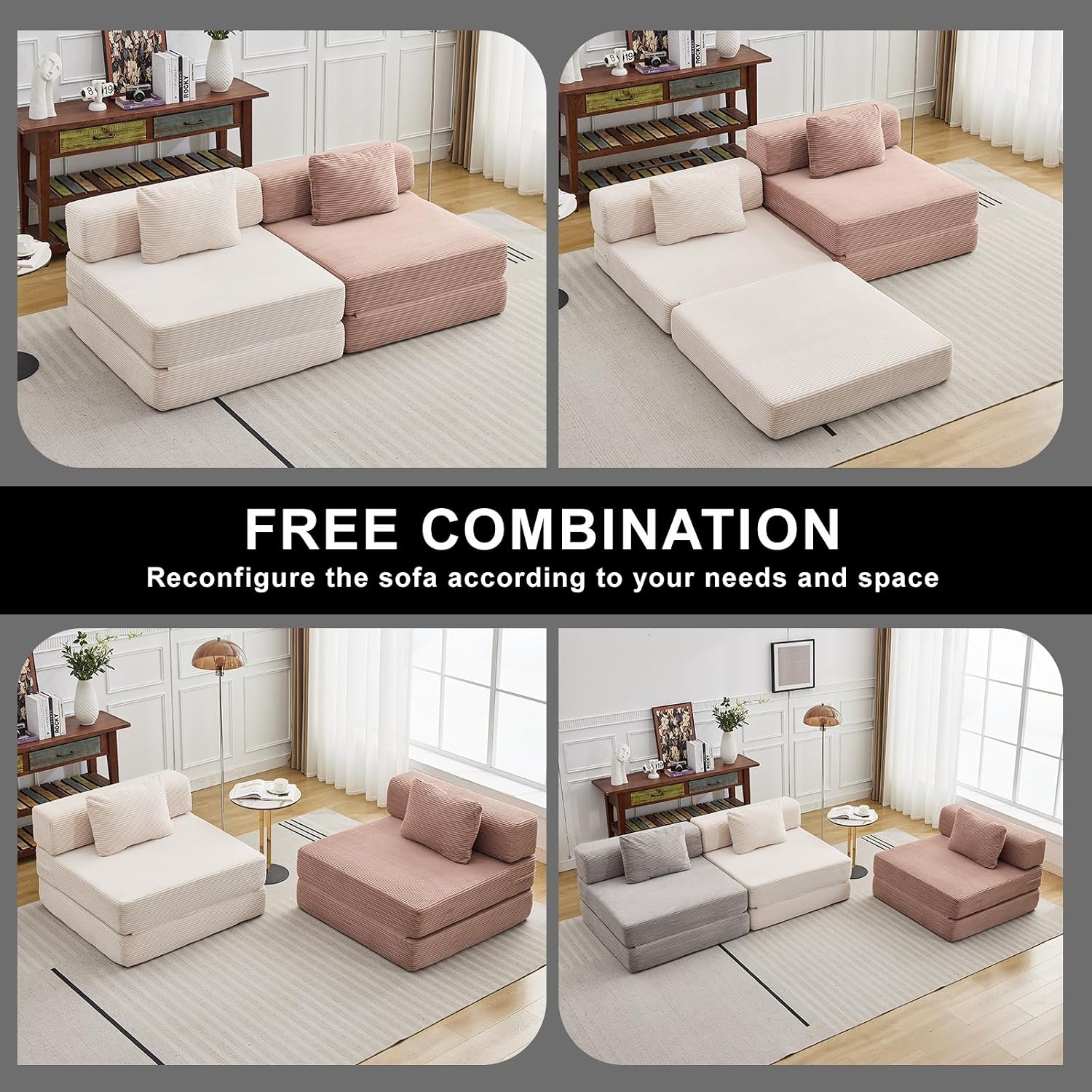 Folding Sofa Bed, Convertible Sleeper Chair with Pillow, Single Sofa with Back Support, Portable Fold Out Chair Cloud Couch Bed, Comfy Floor Sofa Lounge for Living Room Bedroom, Black