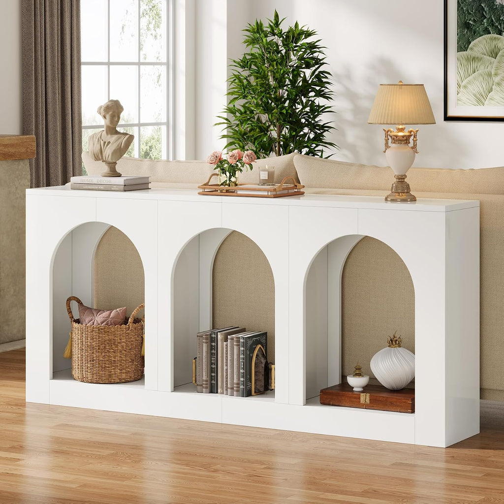 Tribesigns 70.9' White Console Table with Storage, Wood Entryway Entry Table with 3 Arched Shelves for Foyer, Hallway, Living Room, Behind Couch Sofa, Narrow Long