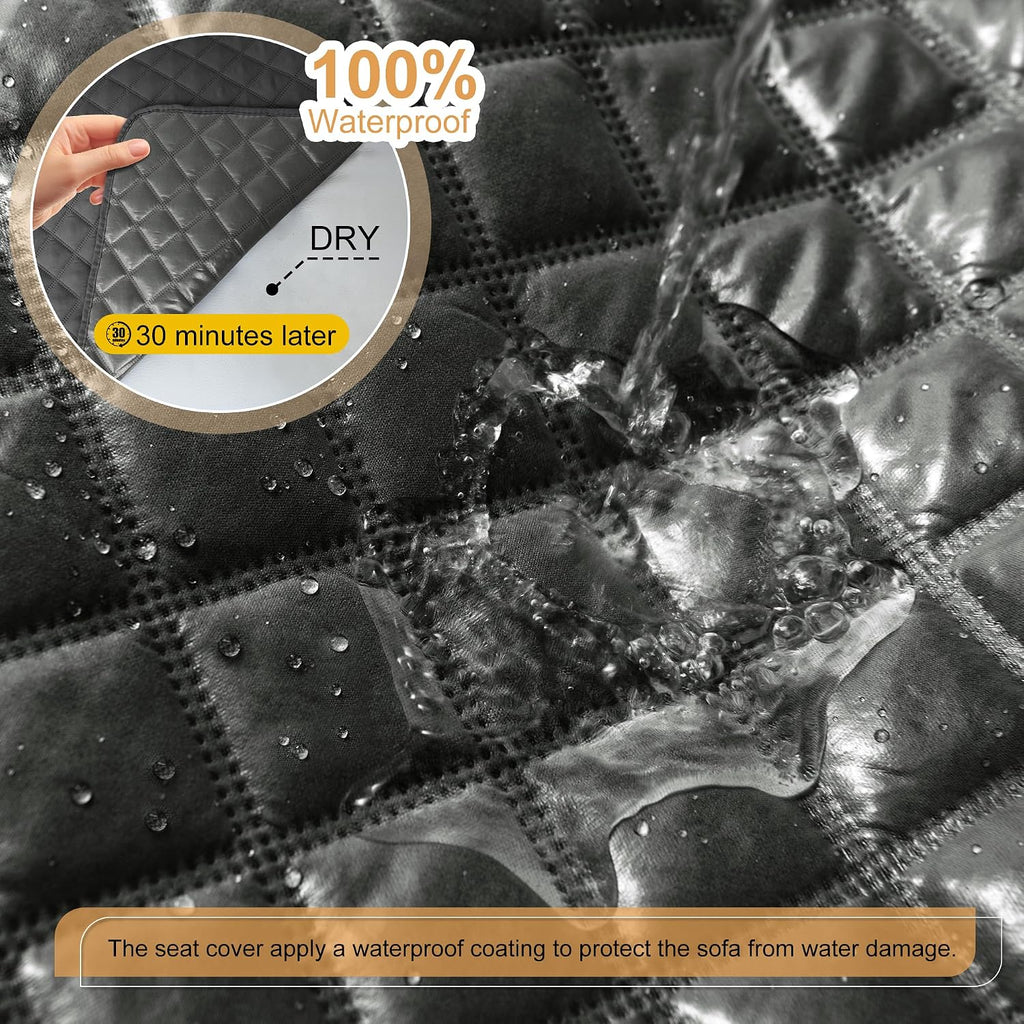 HDCAXKJ 100% Waterproof Reclining Sectional Couch Covers L Shape Recliner Sofa Cover Washable Quilted Soft Pet Dog Corner Recliner Slipcovers with Pockets (5 Seat Recliner Couch, Dark Gray)