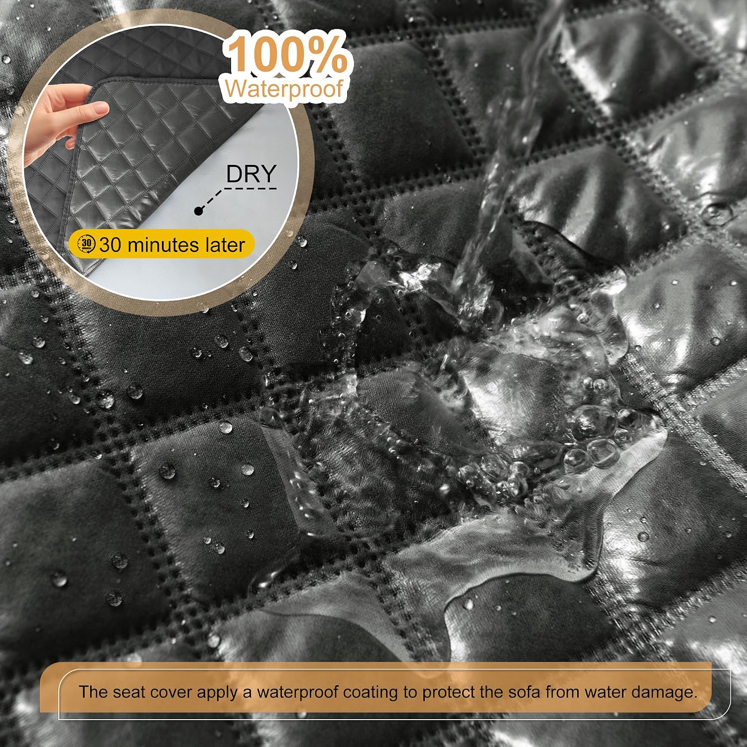 HDCAXKJ 100% Waterproof Reclining Sectional Couch Covers L Shape Recliner Sofa Cover Washable Quilted Soft Pet Dog Corner Recliner Slipcovers with Pockets (5 Seat Recliner Couch, Dark Gray)