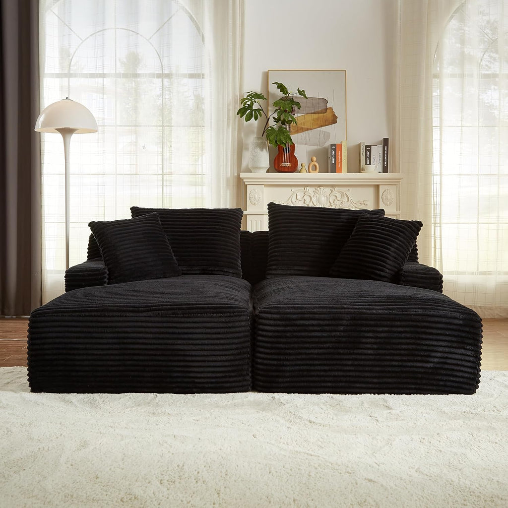 Tmsan 78.8' Oversized Double Chaise Lounge Sofa Indoor, Corduroy Boneless Couch Bed Comfy Foam Compressed Cloud Loveseat Sleeper Chair for Living Room Apartment Office
