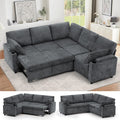 85' Chenille Reversible Sectional Sofa w/Pull Out Bed, Upholstery L-Shaped Couch w/Storage Armrests & Cup Holders, Modern Corner Sofa w/USB Charging Port & Throw Pillow for Living Room, Grey
