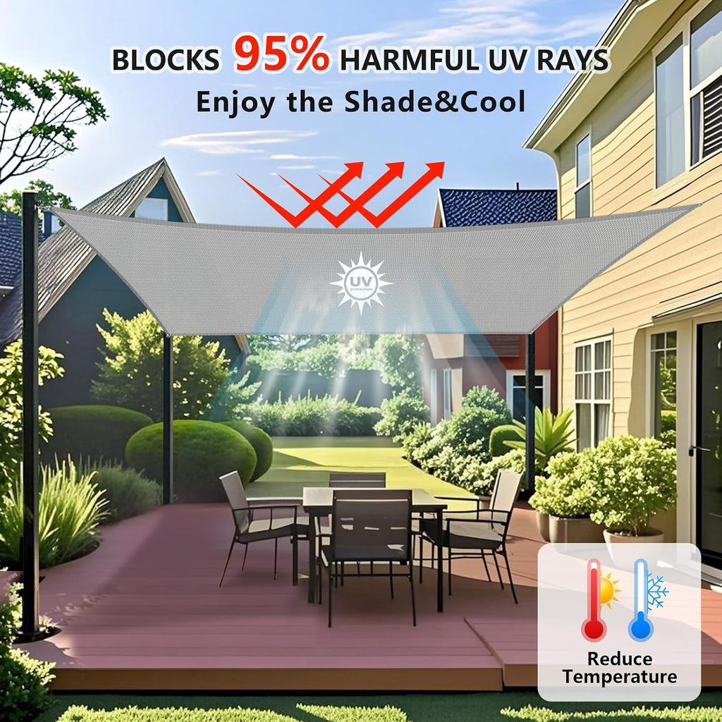 14' x 20' Gray Sun Shade Sail – Heavy-Duty Reinforced Rectangle Canopy, UV-Blocking 260 GSM Fabric, Built for Strength, Style & Longevity