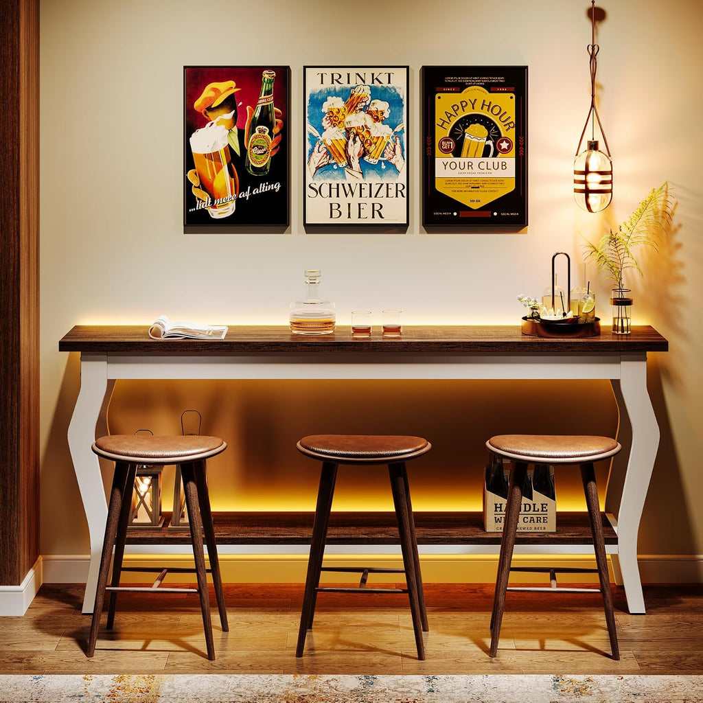 Tribesigns 70.9 Inches Extra Long Sofa Table Behind Couch, Vintage Console Entry Table with 2-Tier Storage for Hallway, Entryway, Living Room, White & Brown