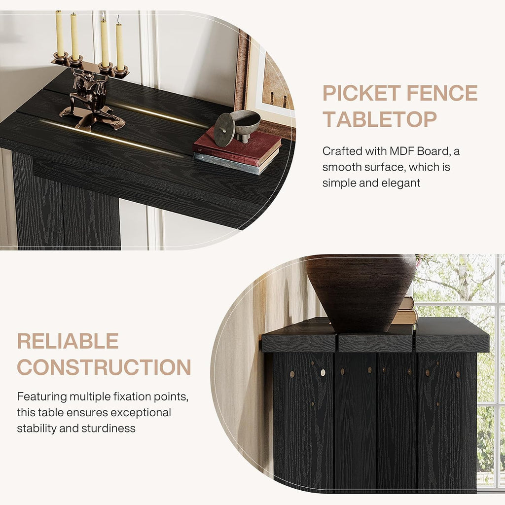 Tribesigns Farmhouse Console Table, 70.9-Inch Extra Long Console Table, Wood Sofa Table Behind Couch with Widened Tabletop & Sturdy Double Pedestal for Living Room, Hallway, Foyer (Black)