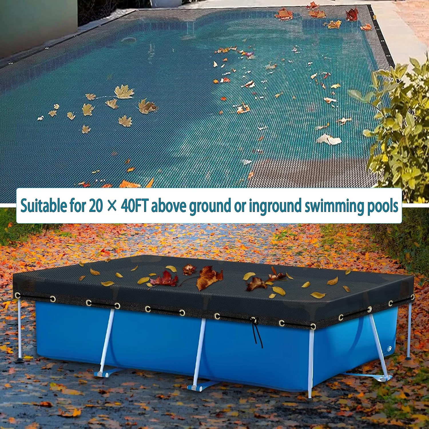 20x40 Ft Pool Leaf Net Cover For Inground Pools/Above Ground, Durable Black Mesh Swimming Pool Leaf Net Cover With Rope For Leaves and Debris, Tear Resistant, UV Resistant, and Reatherproof (20×40 Ft)