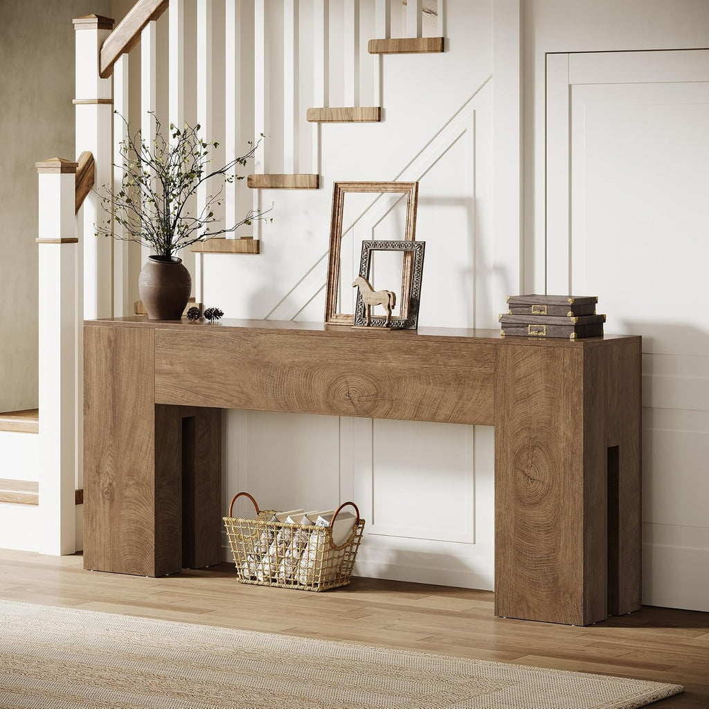 Tribesigns 71-Inch Long Console Table for Entryway, Farmhouse Sofa Console Behind Couch, Entry Table for Hallway, Foyer, Living Room, Natural Oak