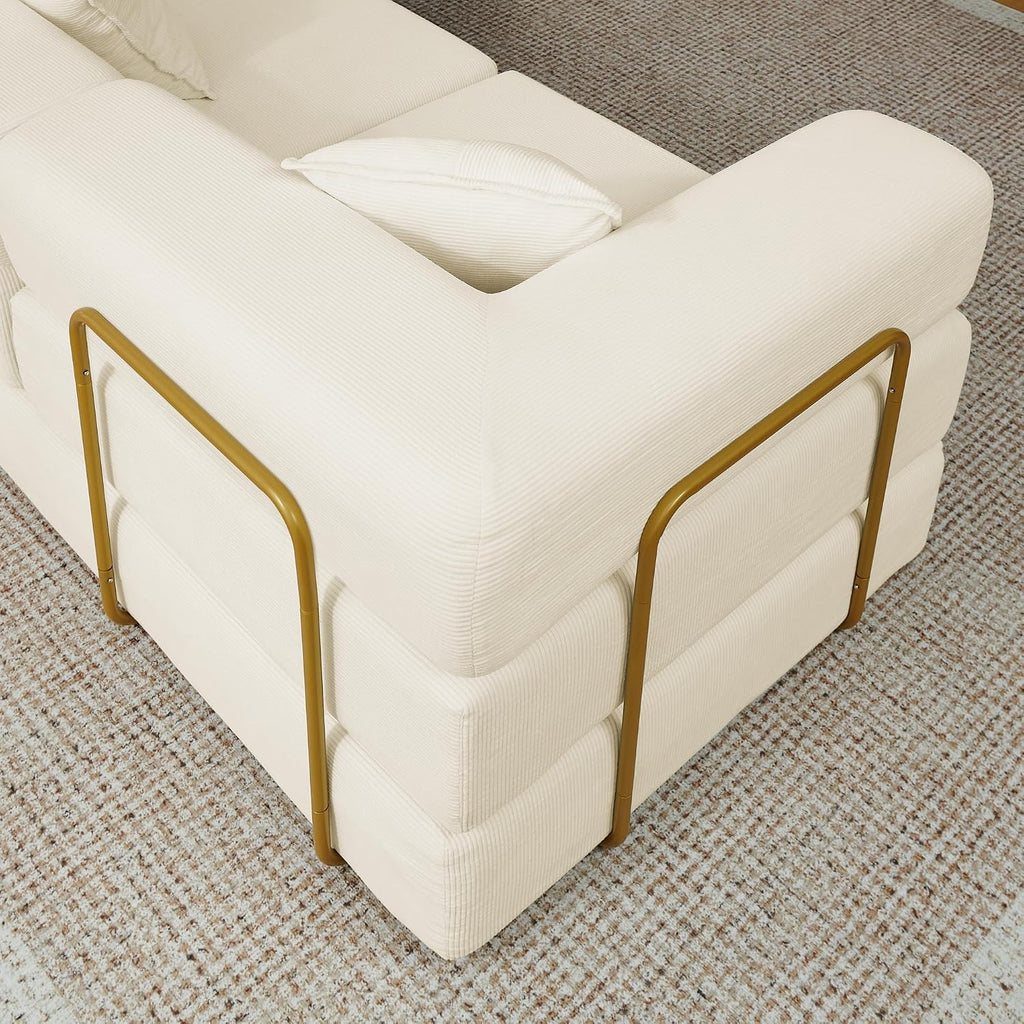 ivoros 108' Oversized Convertible Sleeper Sofa Bed, Corduroy L Shape Sectional Couch, Folding Sofa Bed with Fixed-Shape Frame, Modern Cloud Floor Mattress Couch, Modular Sofa for Living Room, Beige