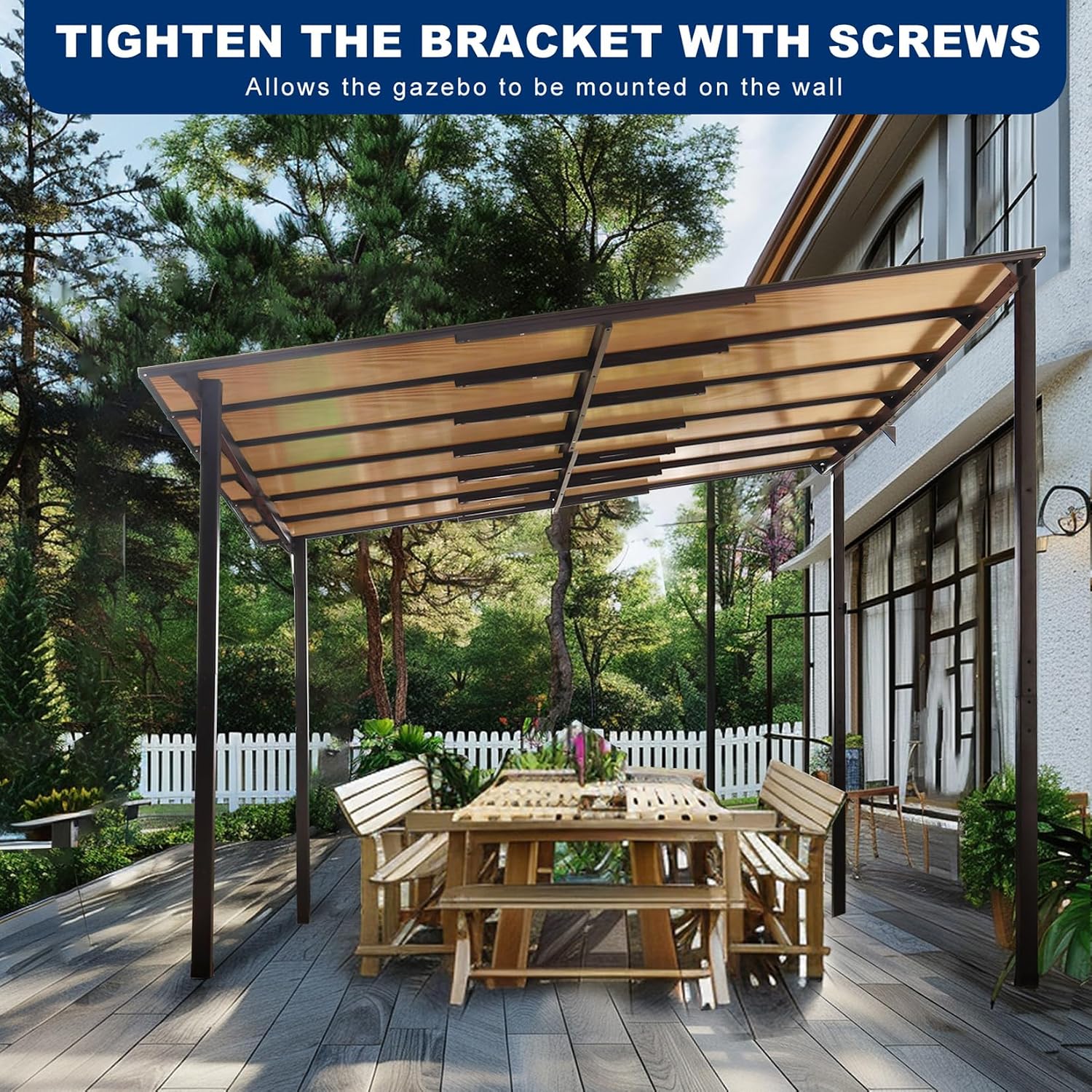10' x 12' Outdoor Pergola Gazebo, Wall-Mounted Lean to Metal Awning Gazebo with Roof, Large Heavy Duty Garage Top Tent for Patio, Decks, Backyard